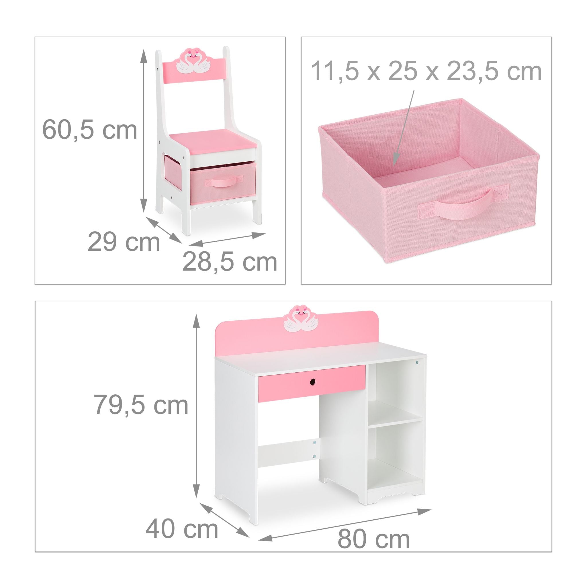 Kinder Schreibtisch und Stuhl Schwan Weiss-Rosa von Relaxdays
