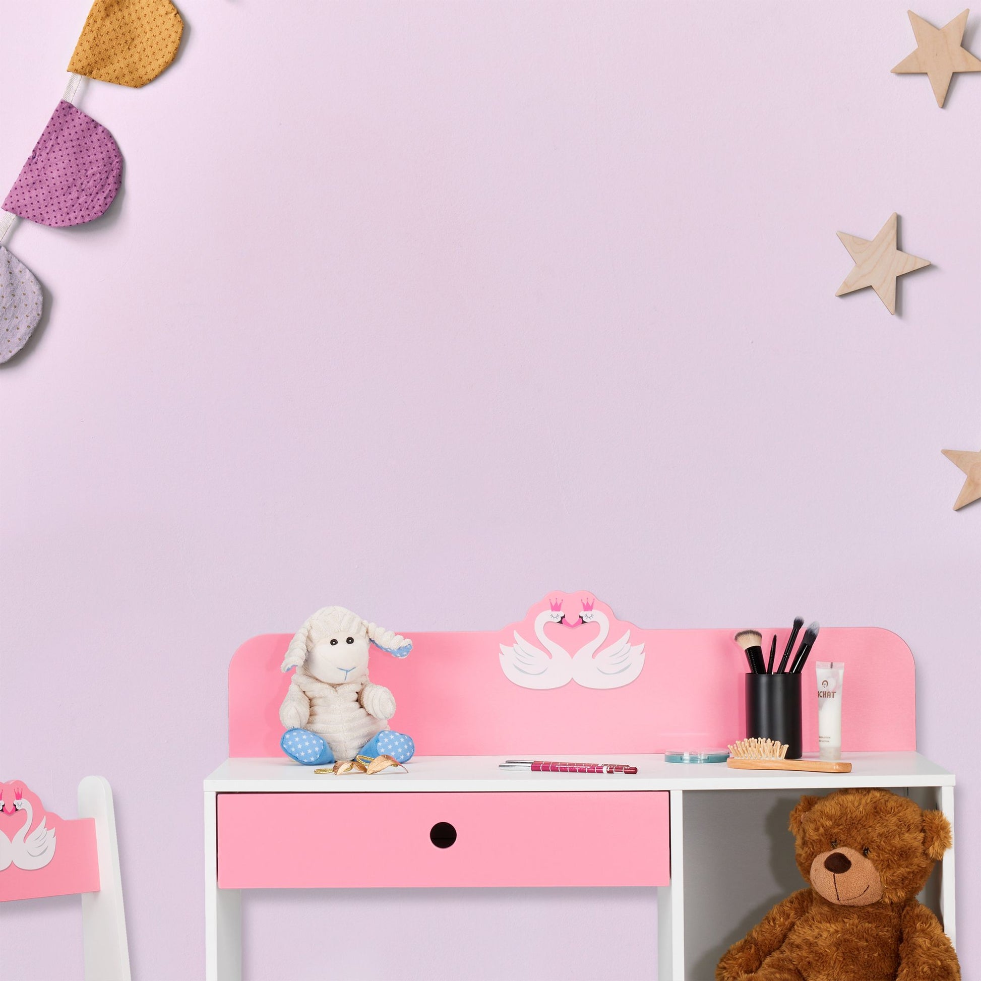 Kinder Schreibtisch und Stuhl Schwan Weiss-Rosa von Relaxdays