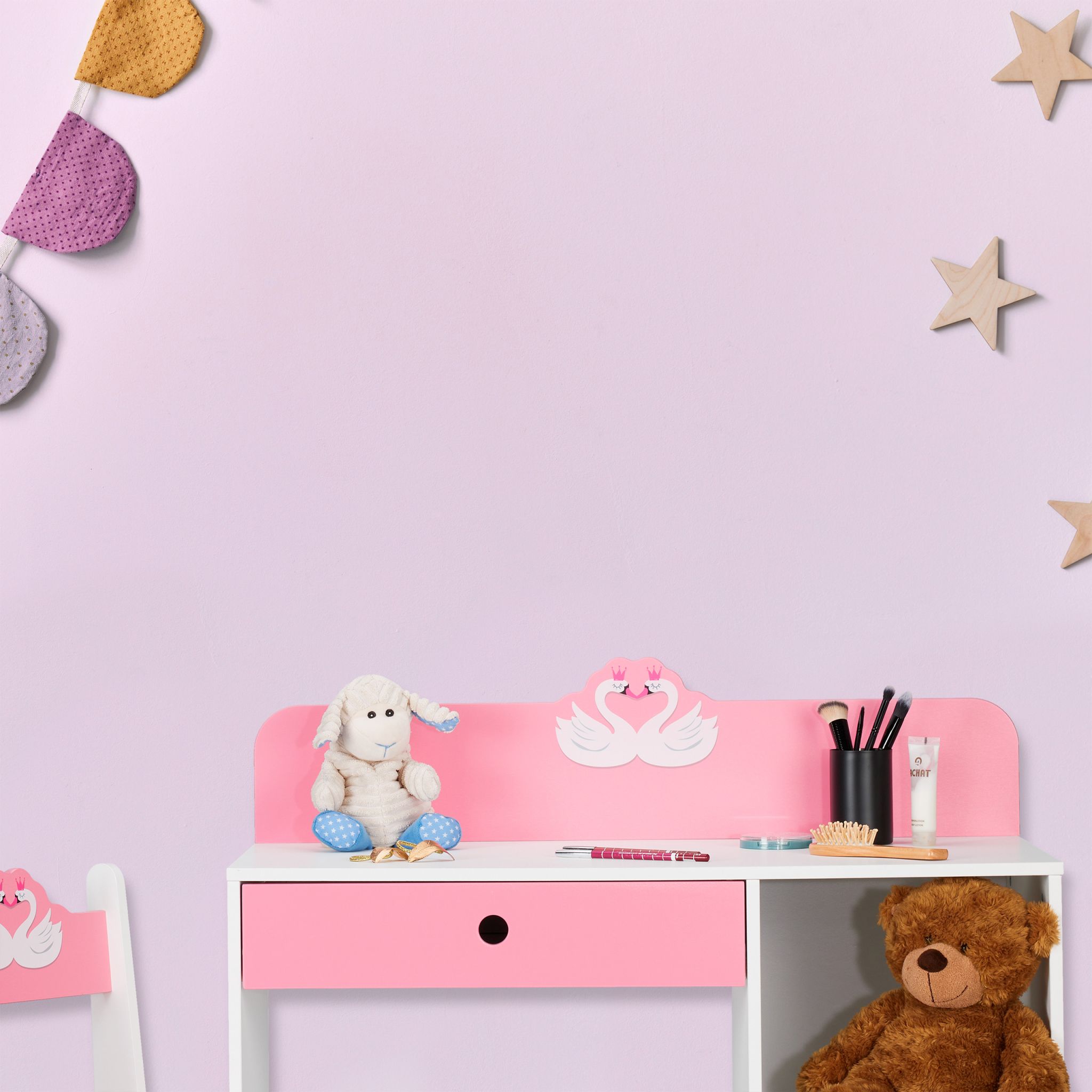 Kinder Schreibtisch und Stuhl Schwan Weiss-Rosa von Relaxdays