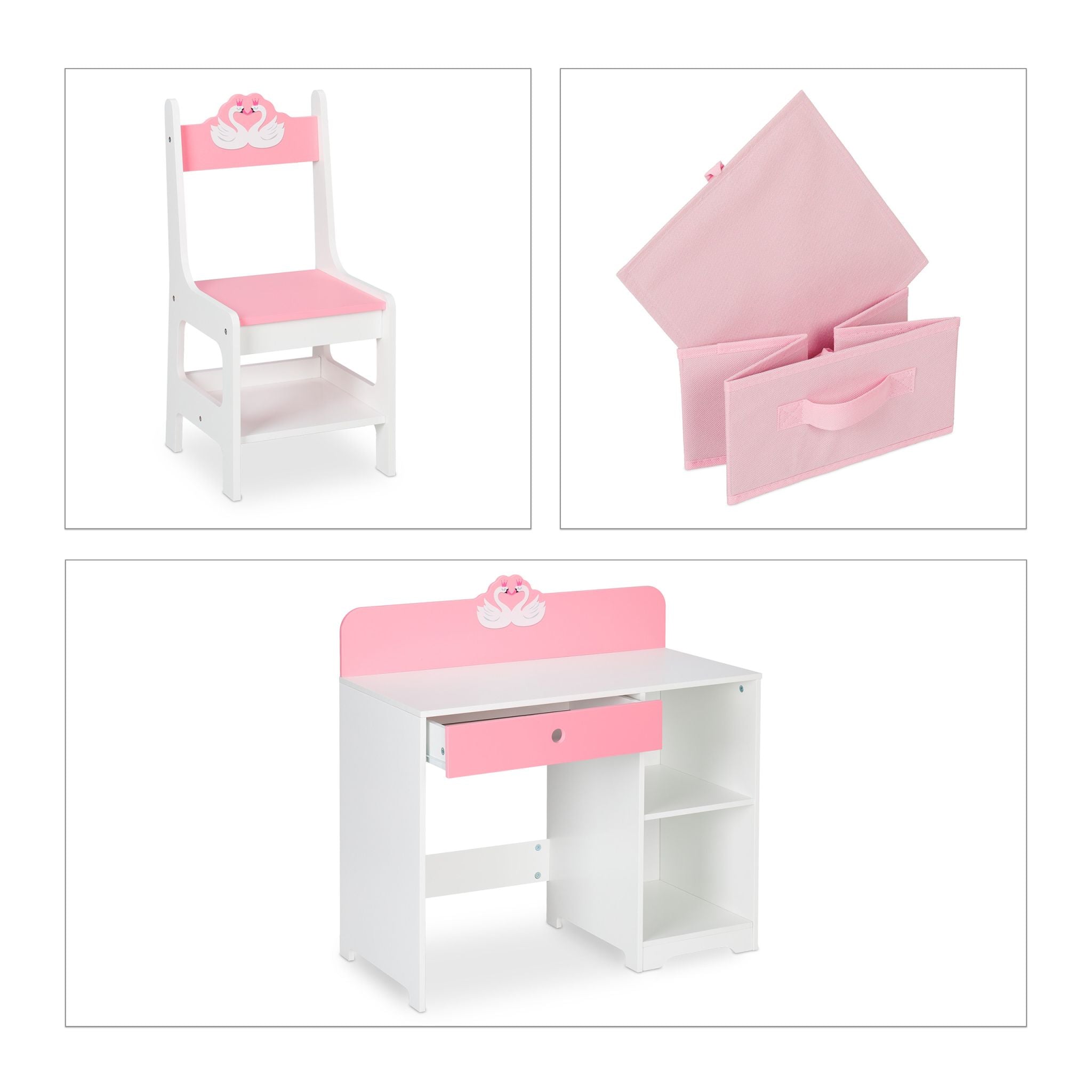 Kinder Schreibtisch und Stuhl Schwan Weiss-Rosa von Relaxdays
