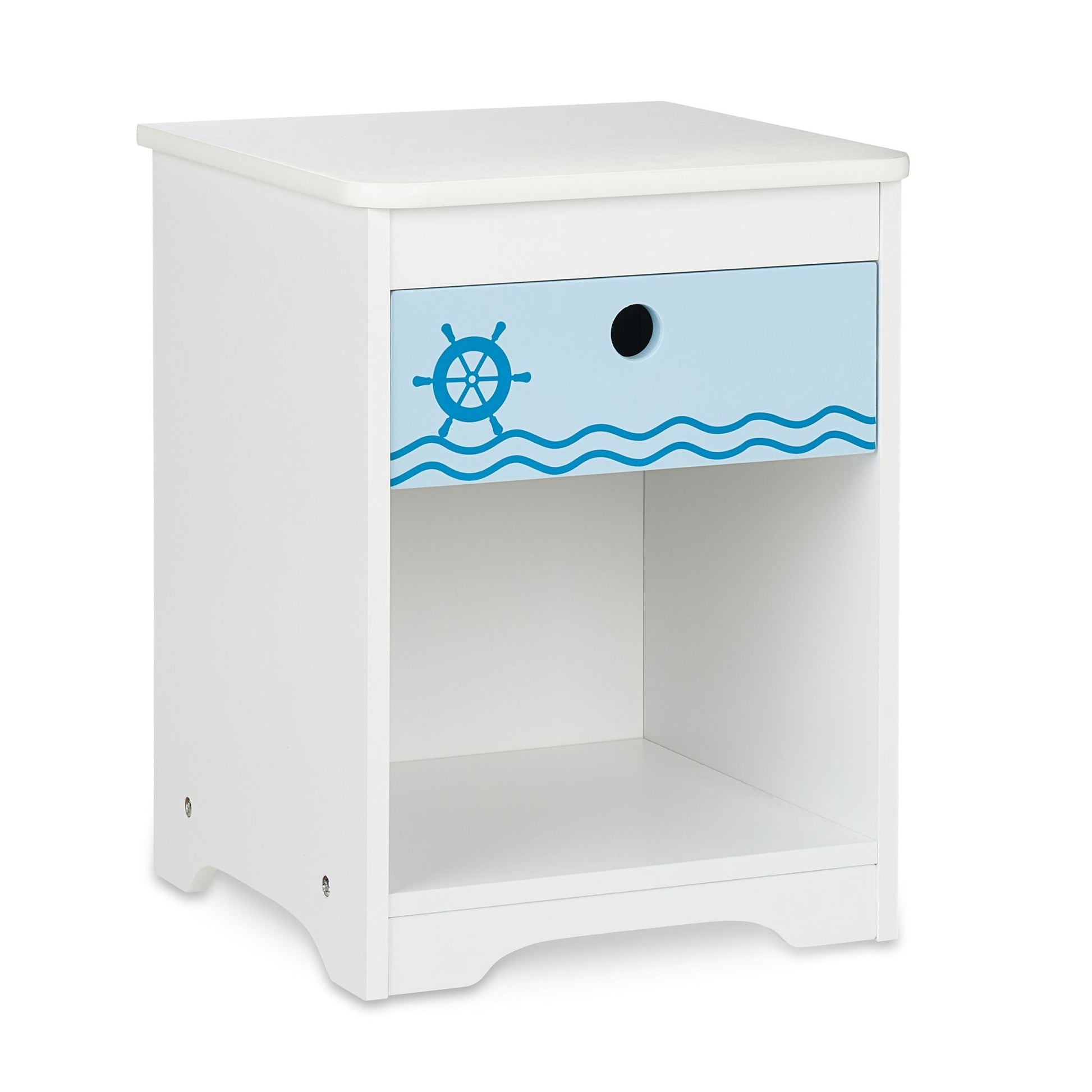 Nachttisch für Kinder mit Schublade Weiss-Blau-Hellblau von Relaxdays