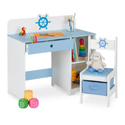 Kinder Schreibtisch und Stuhl Seefahrt Weiss-Hellblau von Relaxdays