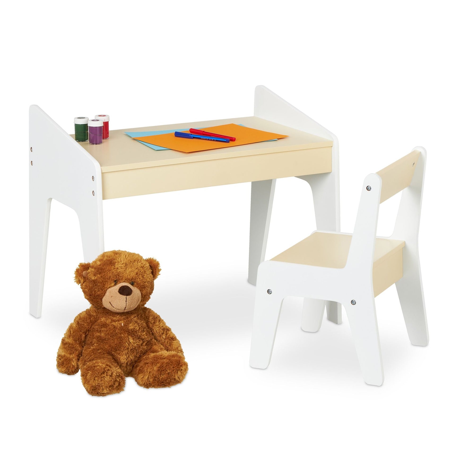 Kindersitzgruppe mit Stuhl Beige-Weiss von Relaxdays