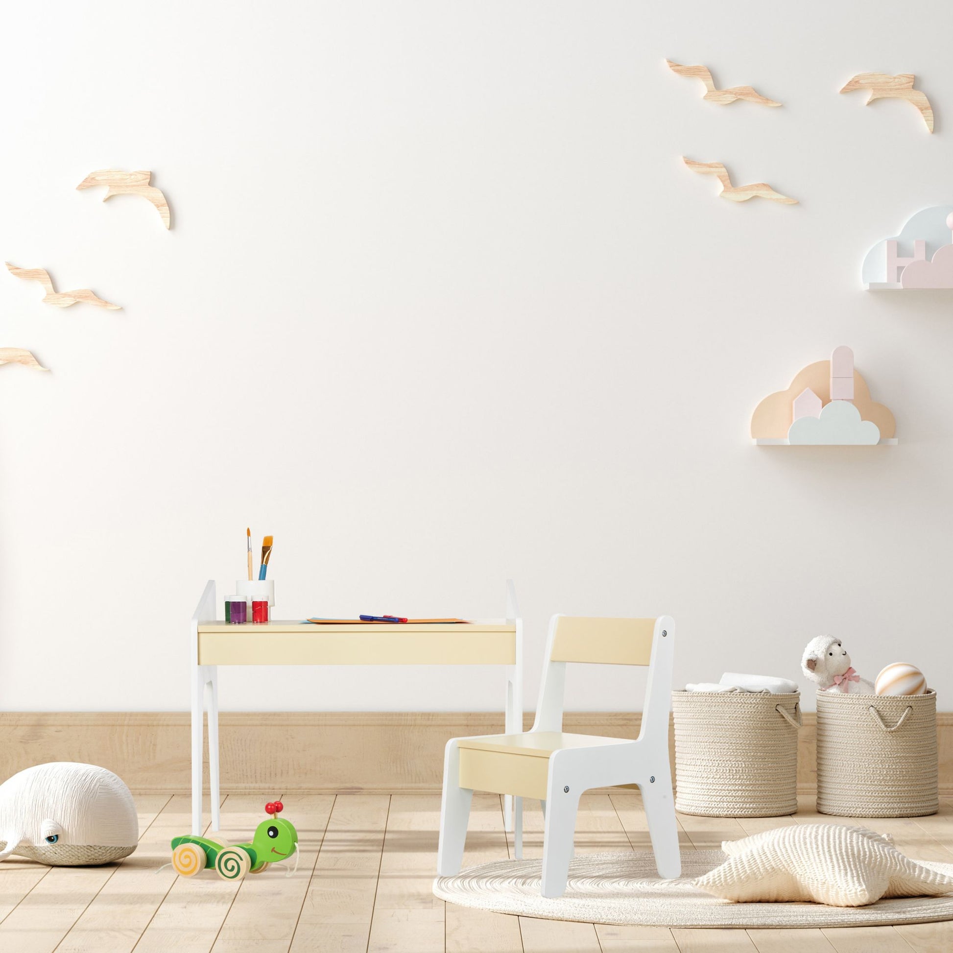Kindersitzgruppe mit Stuhl Beige-Weiss von Relaxdays