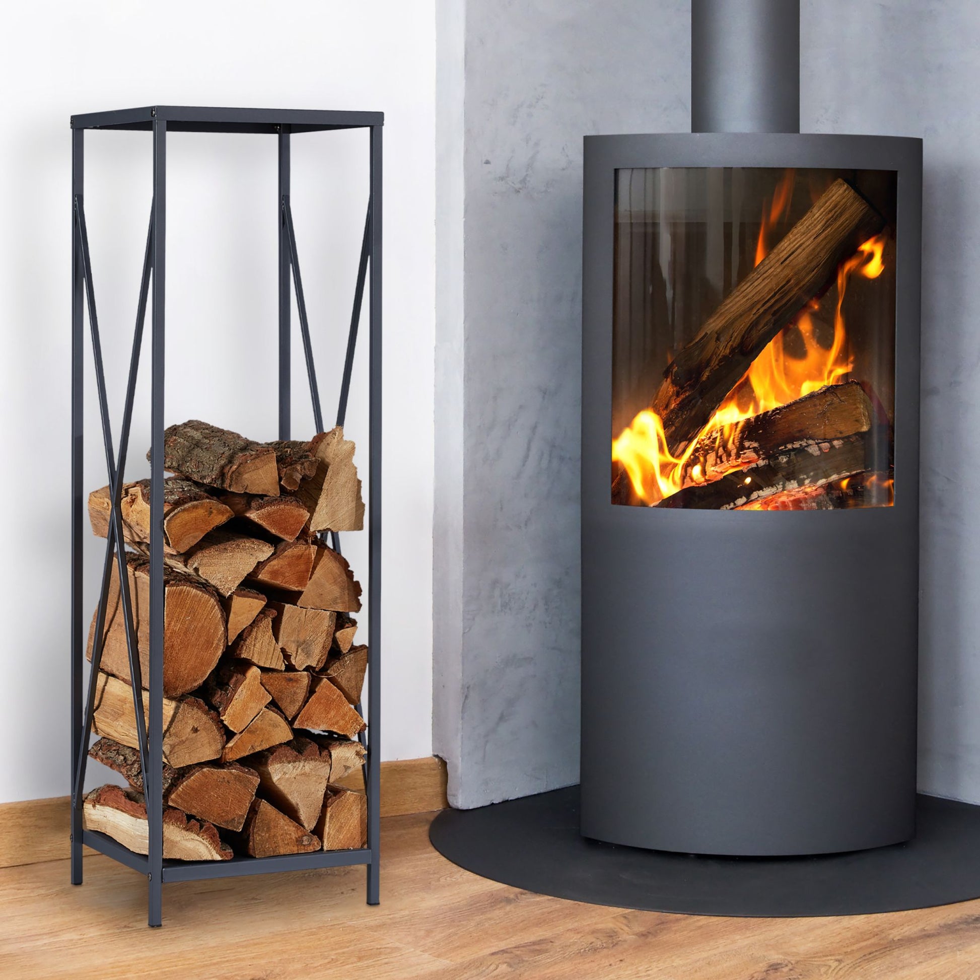 Kaminholzregal Metall Grau von Relaxdays