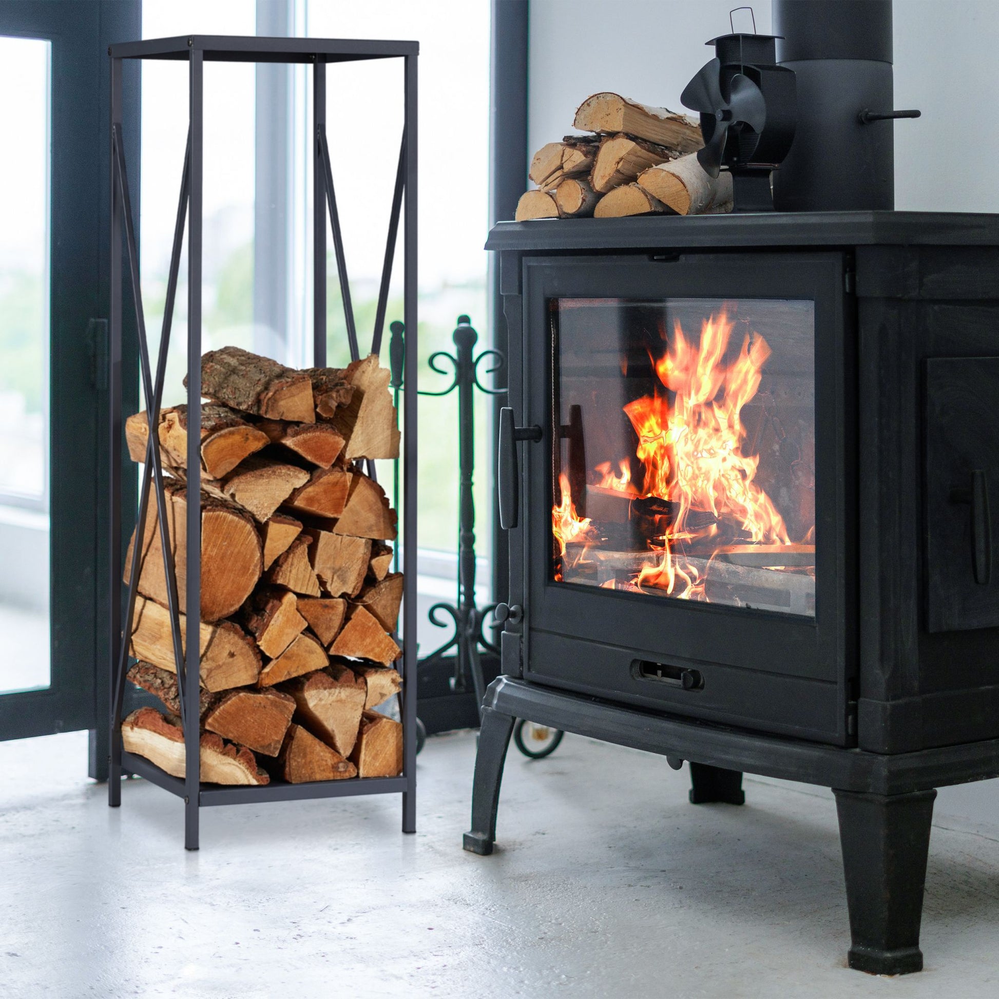 Kaminholzregal Metall Grau von Relaxdays