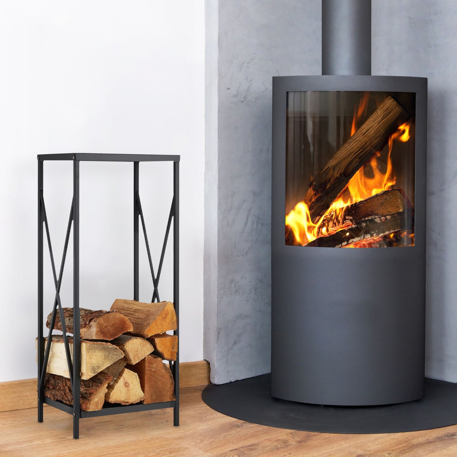 Kaminholzregal Stahl Schwarz von Relaxdays