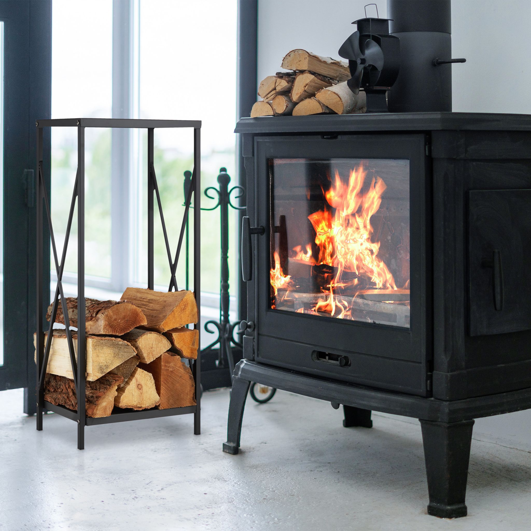 Kaminholzregal Stahl Schwarz von Relaxdays