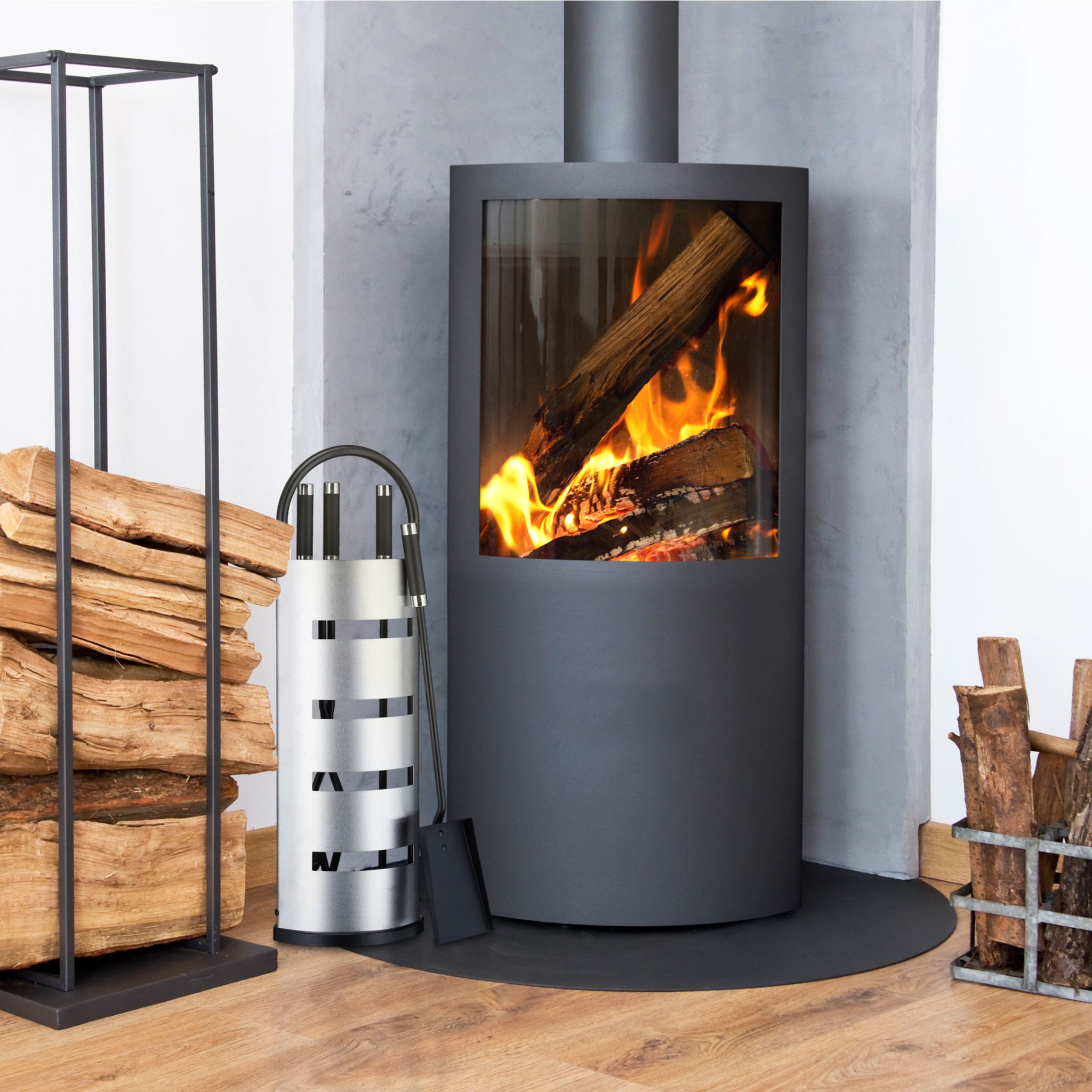 Kaminbesteck 5tlg. Schwarz-Silber von Relaxdays