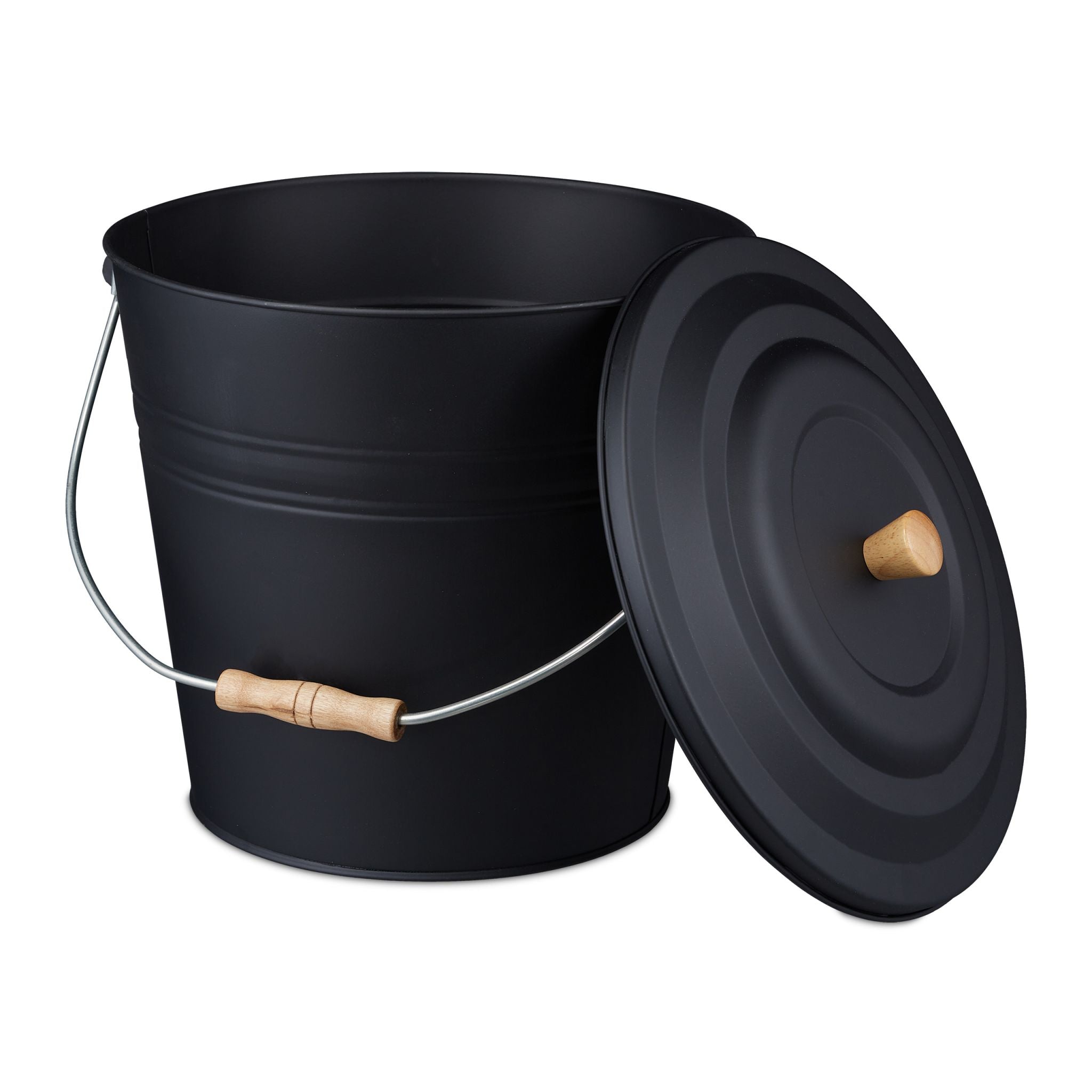 Ascheeimer mit Deckel 12l Hellbraun-Schwarz von Relaxdays