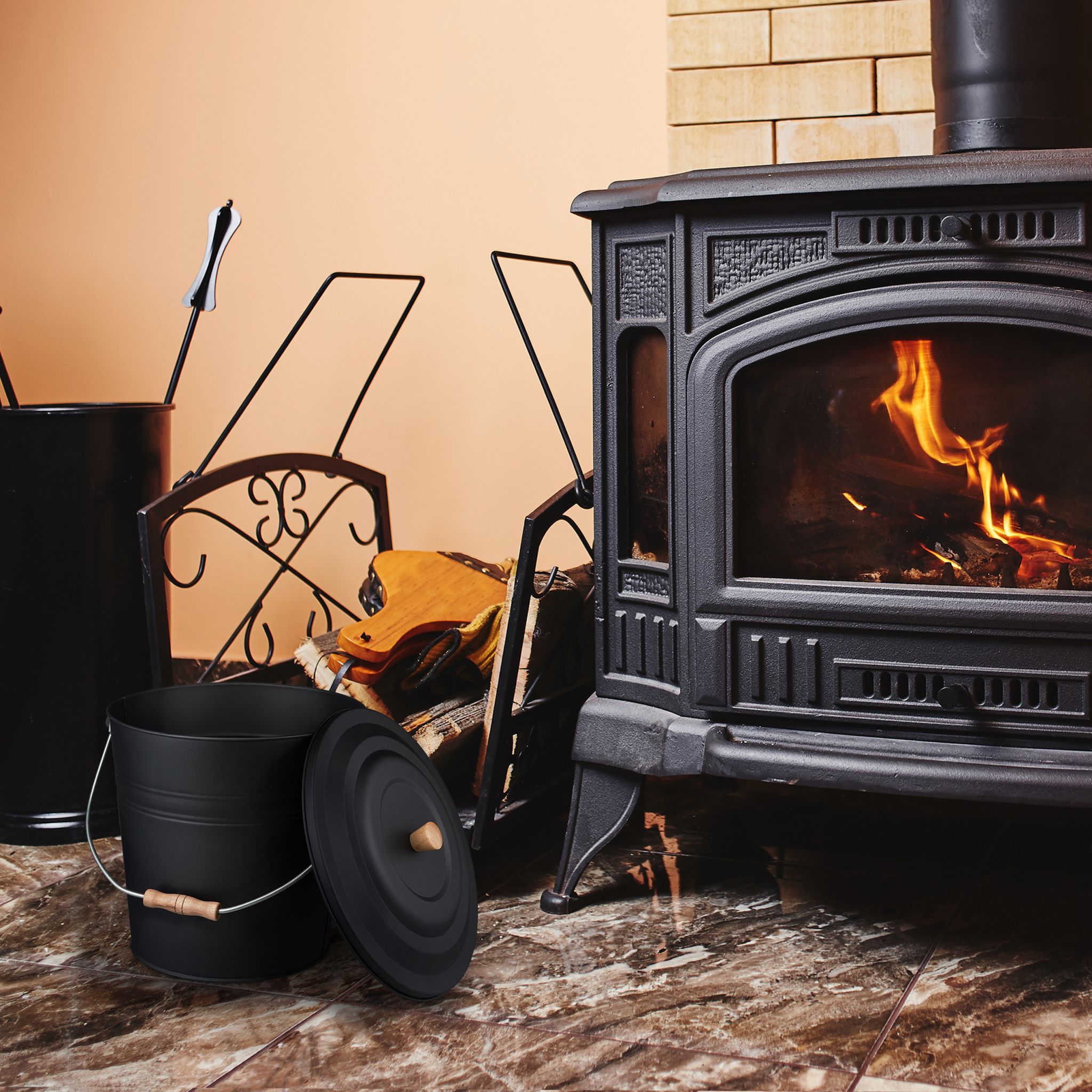 Ascheeimer mit Deckel 12l Hellbraun-Schwarz von Relaxdays