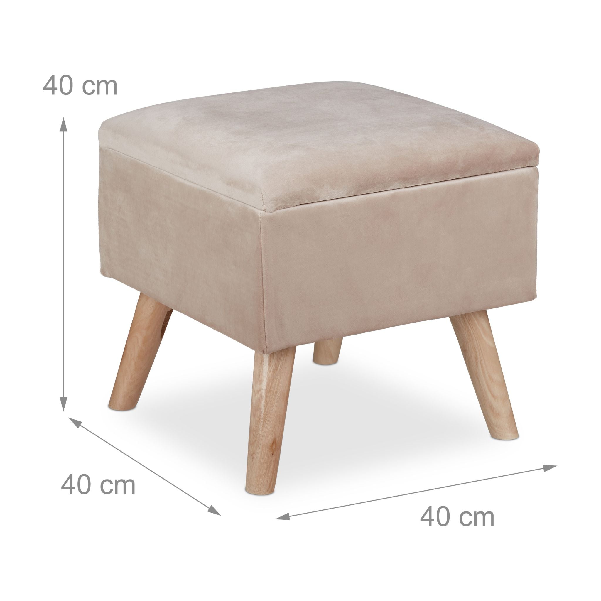 Samthocker mit Stauraum Creme-Hellbraun von Relaxdays