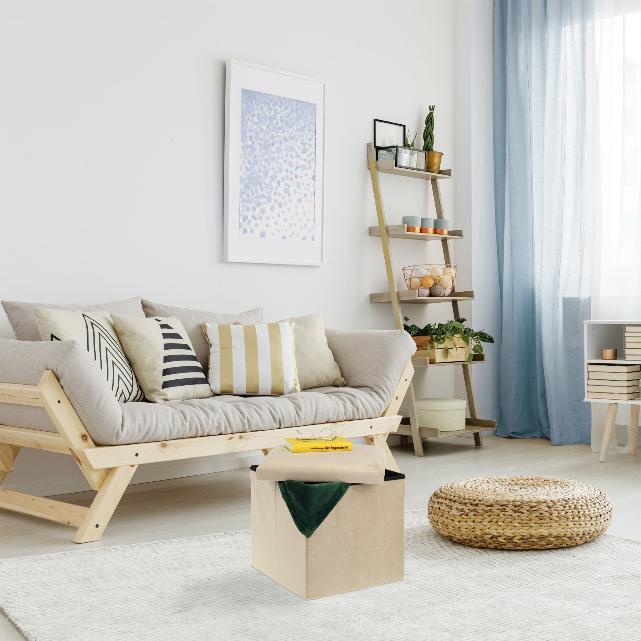 Sitzhocker mit Stauraum Creme von Relaxdays