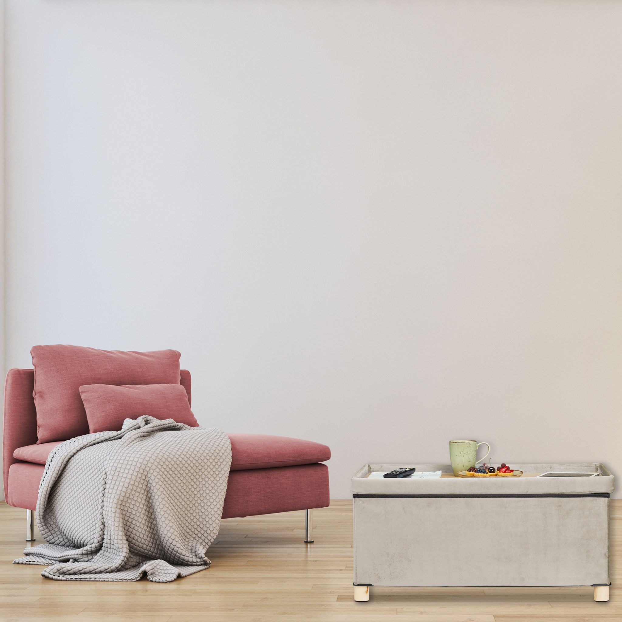 Sitzbank mit Samtbezug und Holzfüsse Creme-Hellbraun von Relaxdays