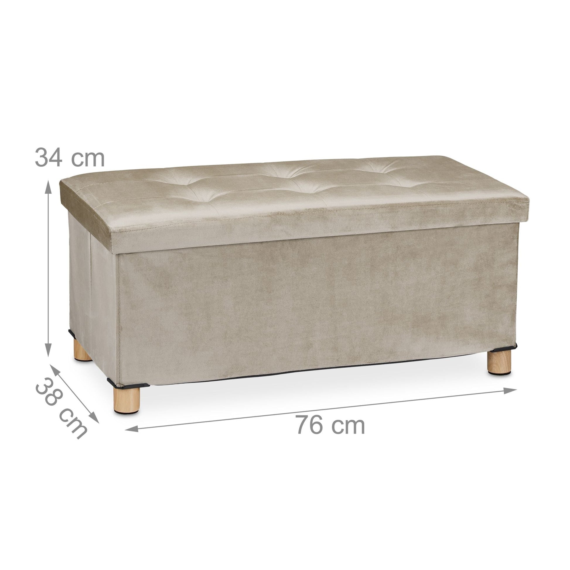 Sitzbank mit Samtbezug und Holzfüsse Creme-Hellbraun von Relaxdays