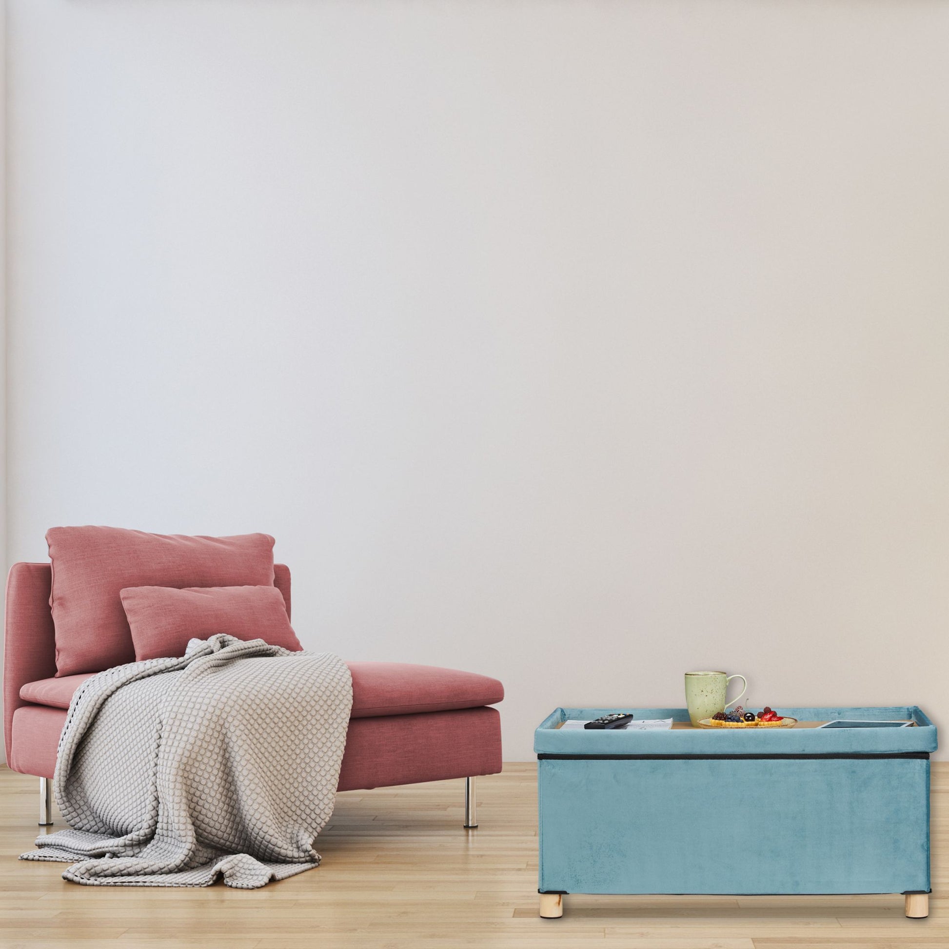 Sitzbank mit Samtbezug und Holzfüsse Hellbraun-Türkis von Relaxdays