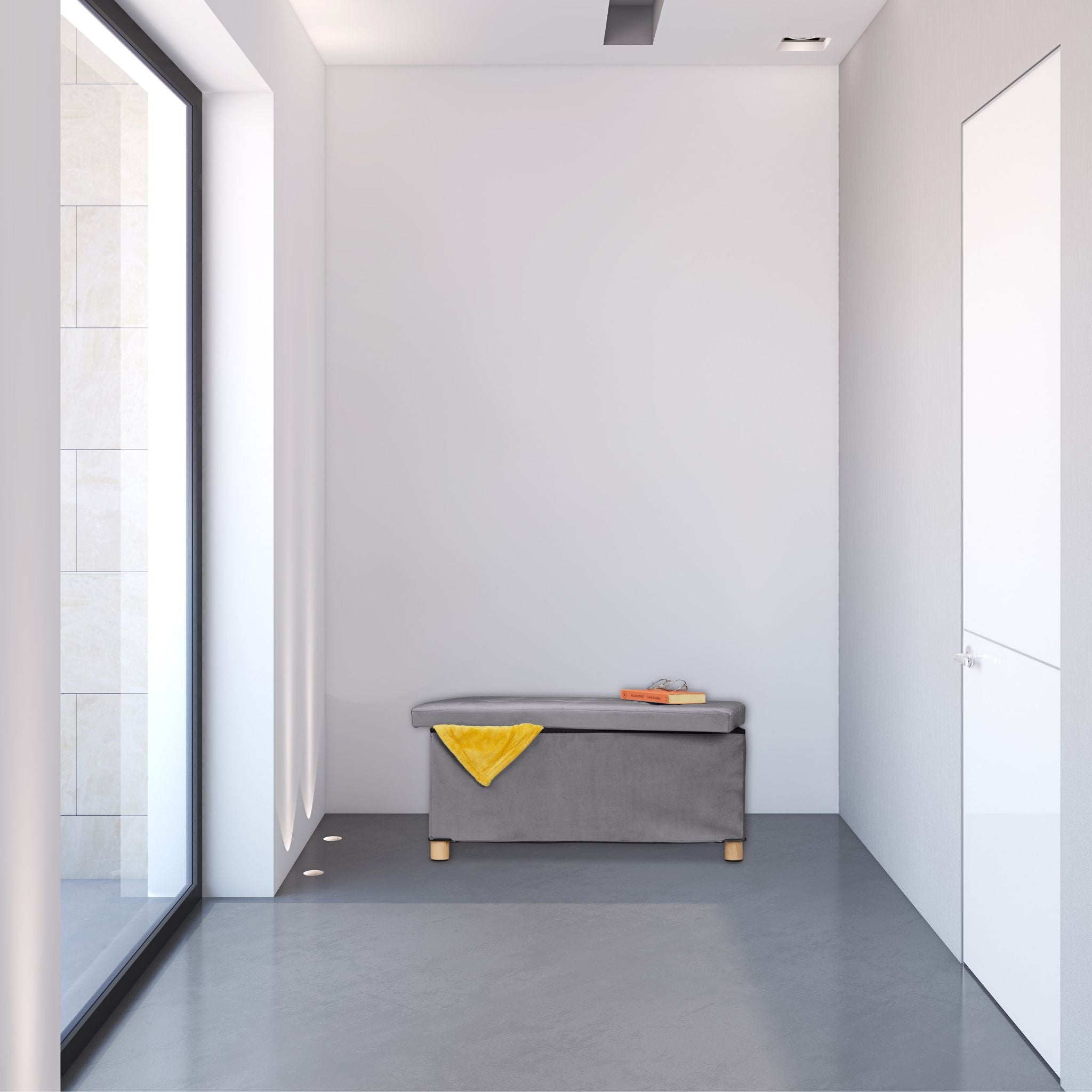 Sitzbank mit Samtbezug und Holzfüsse Anthrazit-Hellbraun von Relaxdays