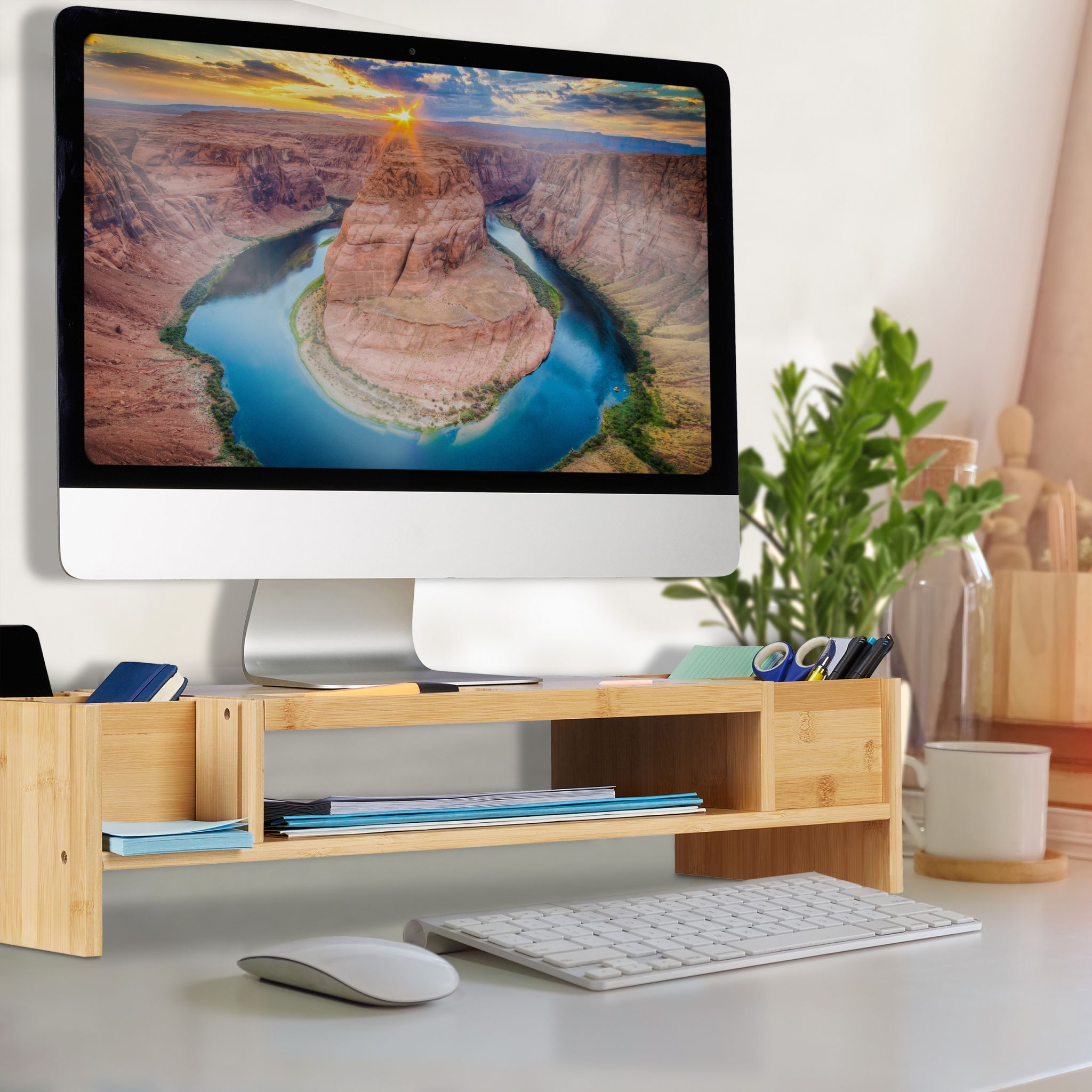 Bambus Monitorständer mit Fächern Hellbraun von Relaxdays
