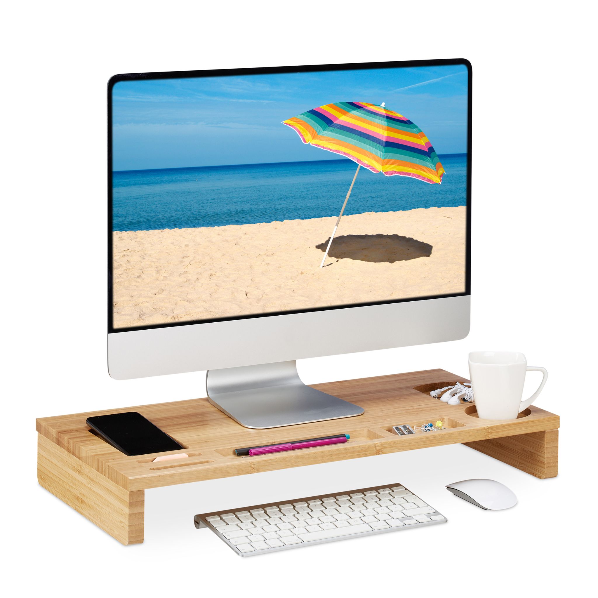 Monitorständer Bambus Hellbraun von Relaxdays