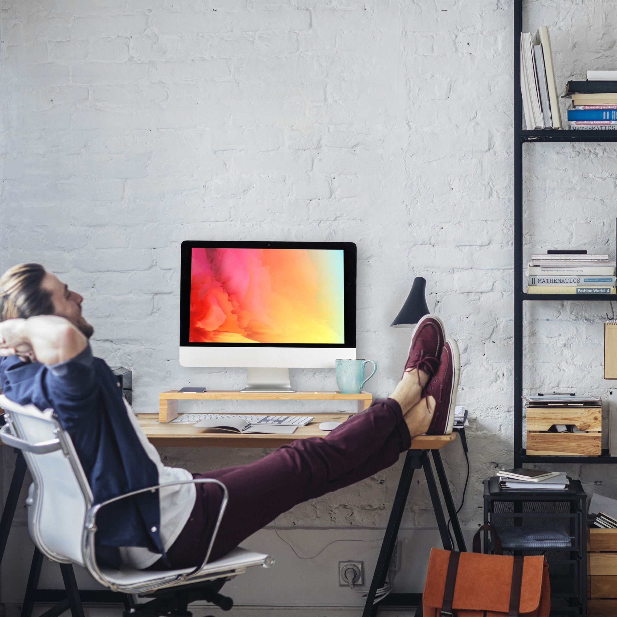 Monitorständer Bambus Hellbraun von Relaxdays
