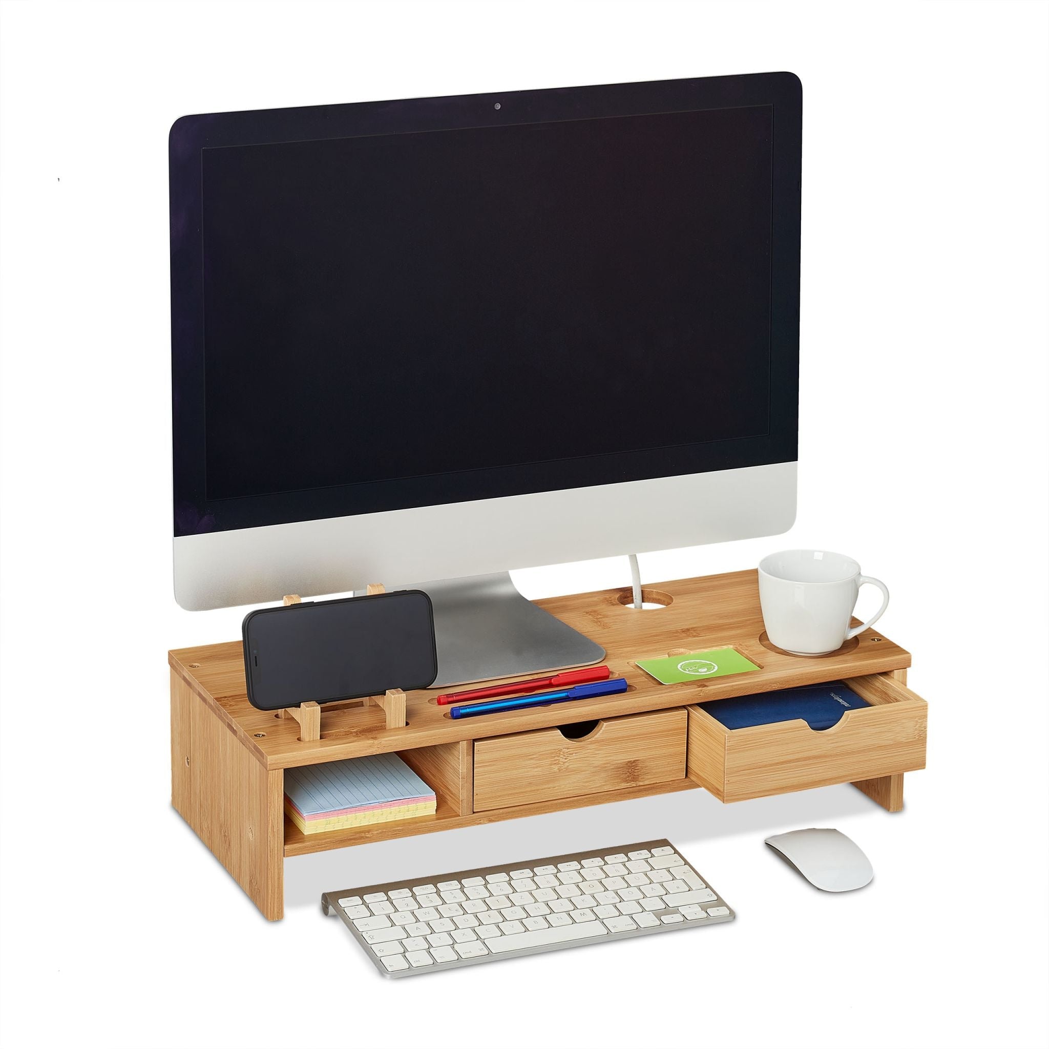 Monitorständer Bambus Hellbraun von Relaxdays