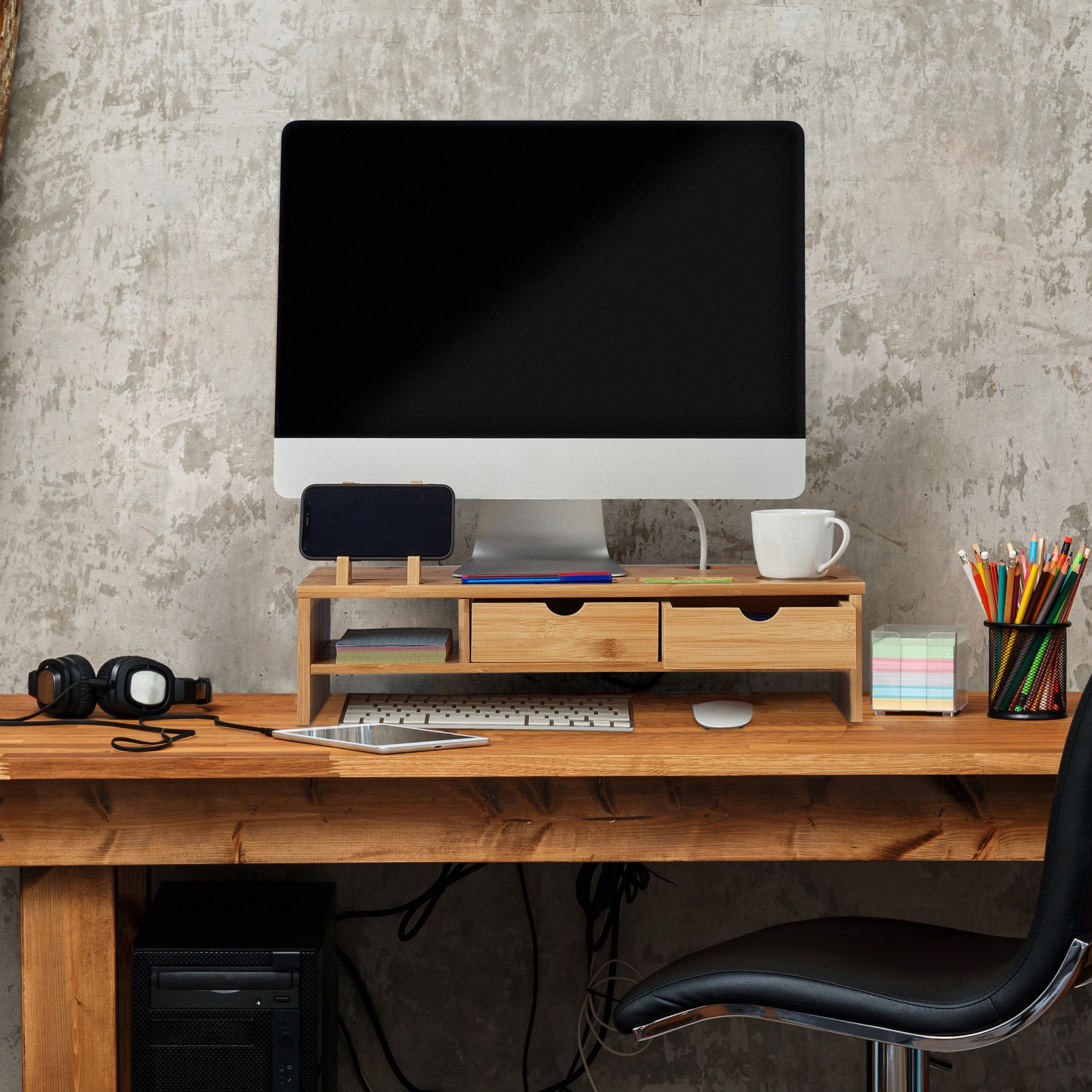 Monitorständer Bambus Hellbraun von Relaxdays