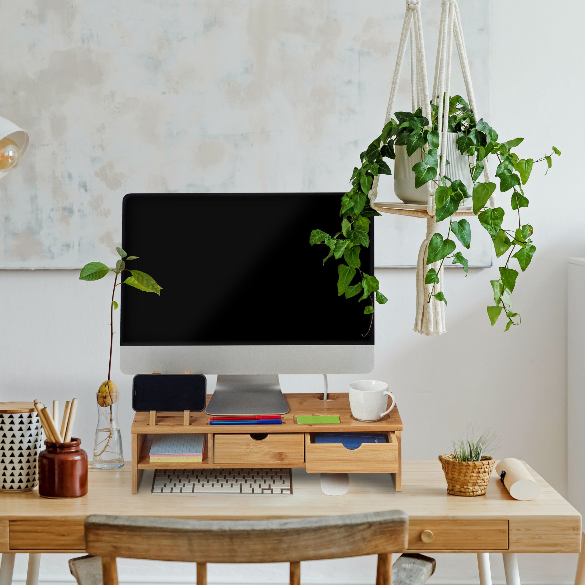 Monitorständer Bambus Hellbraun von Relaxdays