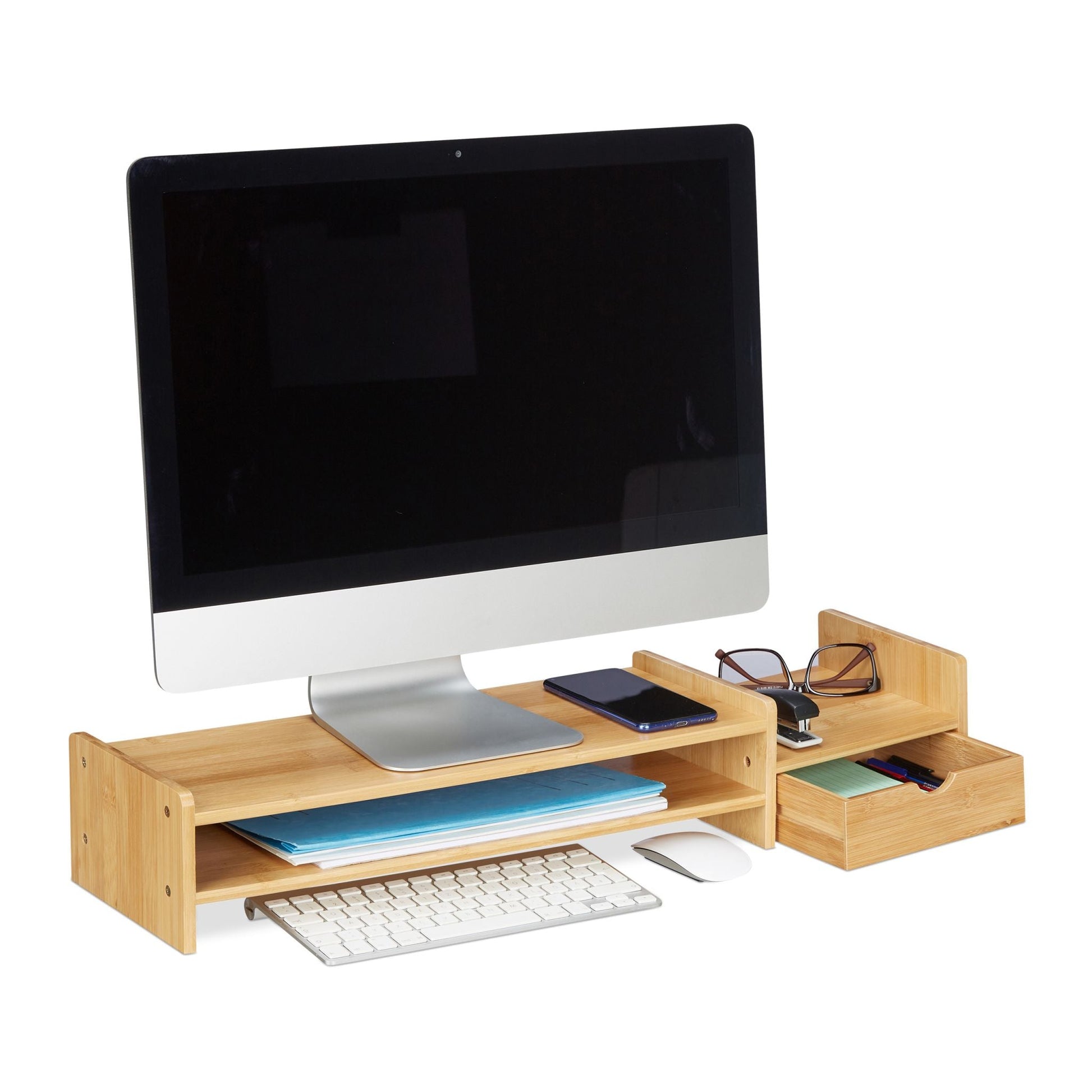Monitorständer Bambus Hellbraun von Relaxdays