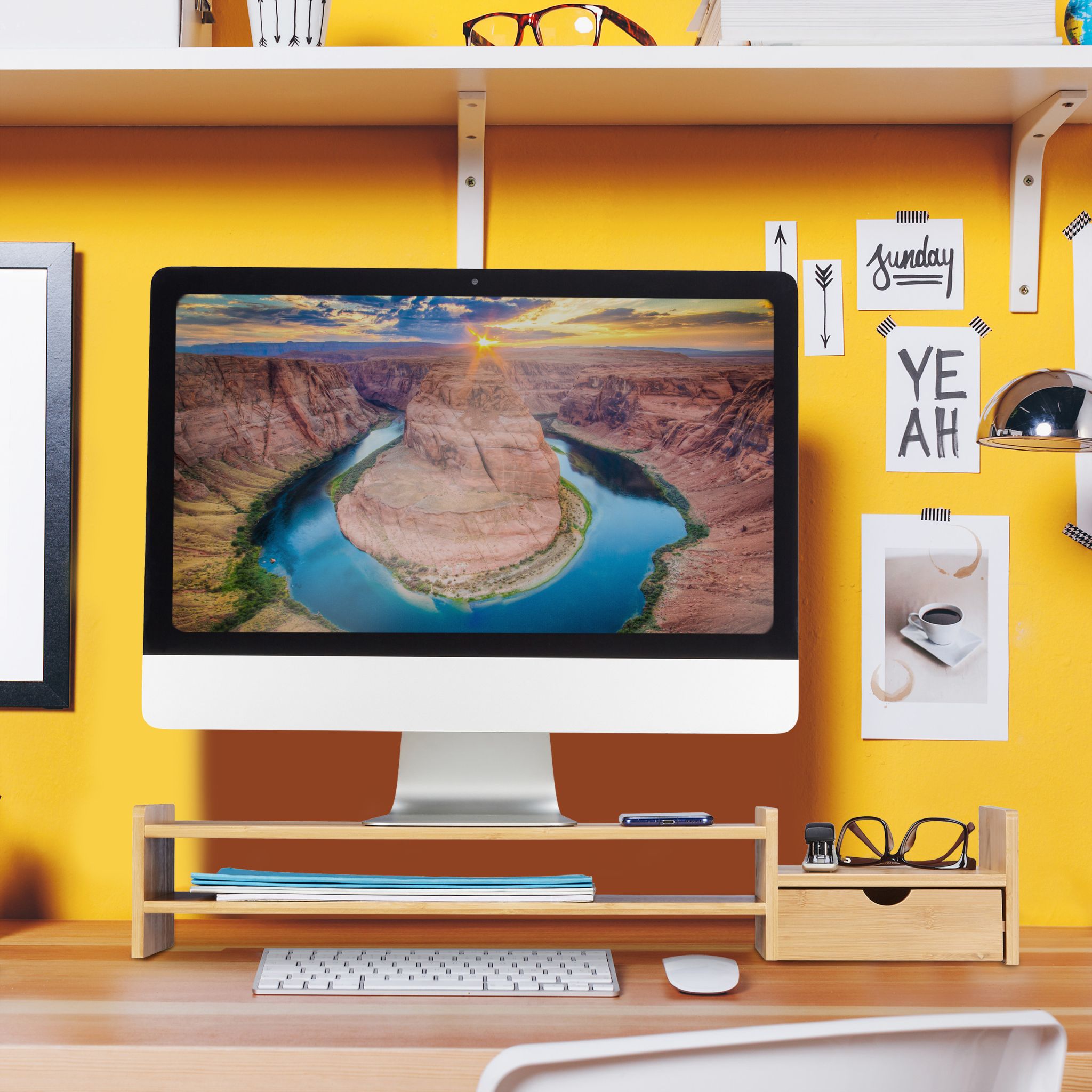Monitorständer Bambus Hellbraun von Relaxdays