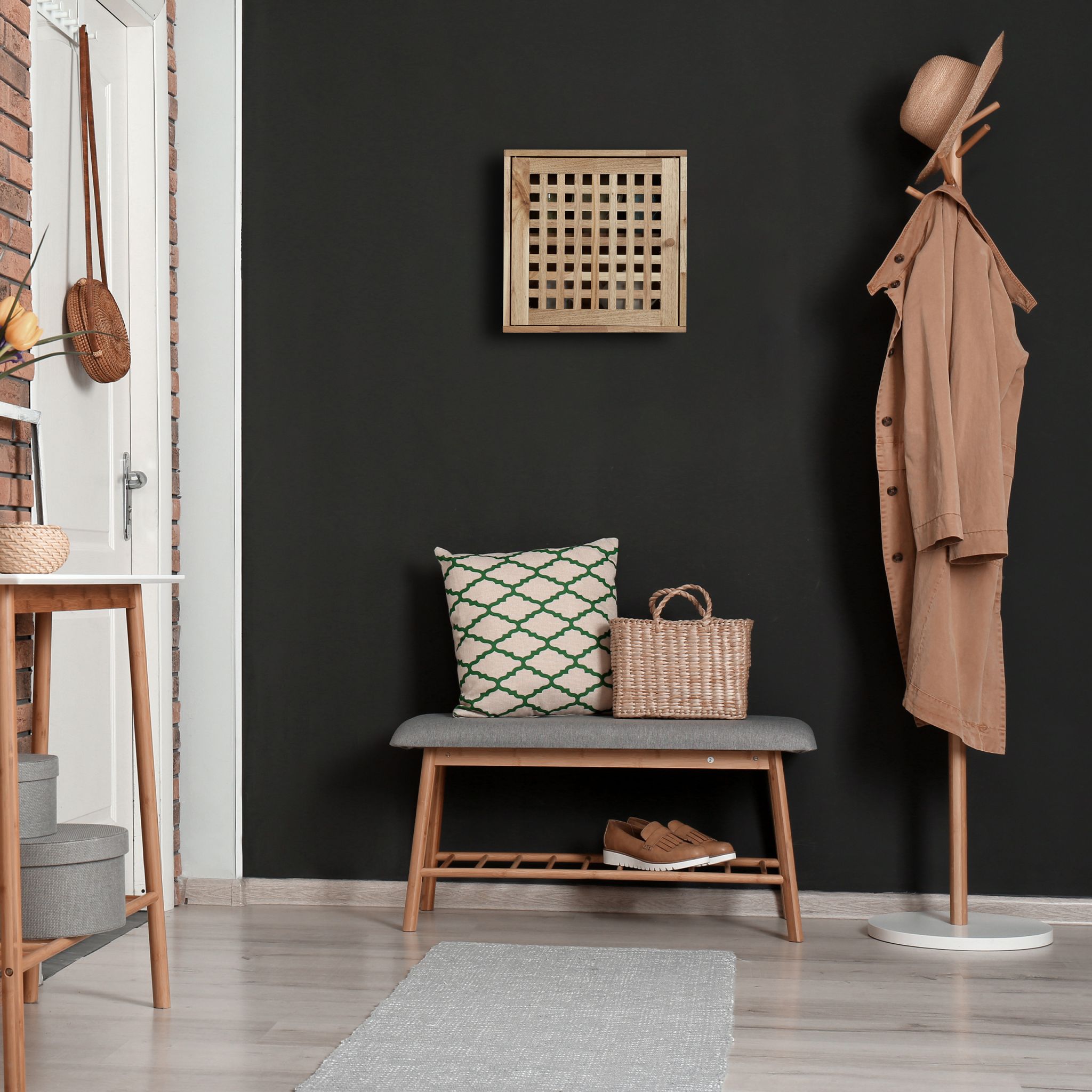 Schmaler Wandschrank Walnussholz Hellbraun von Relaxdays