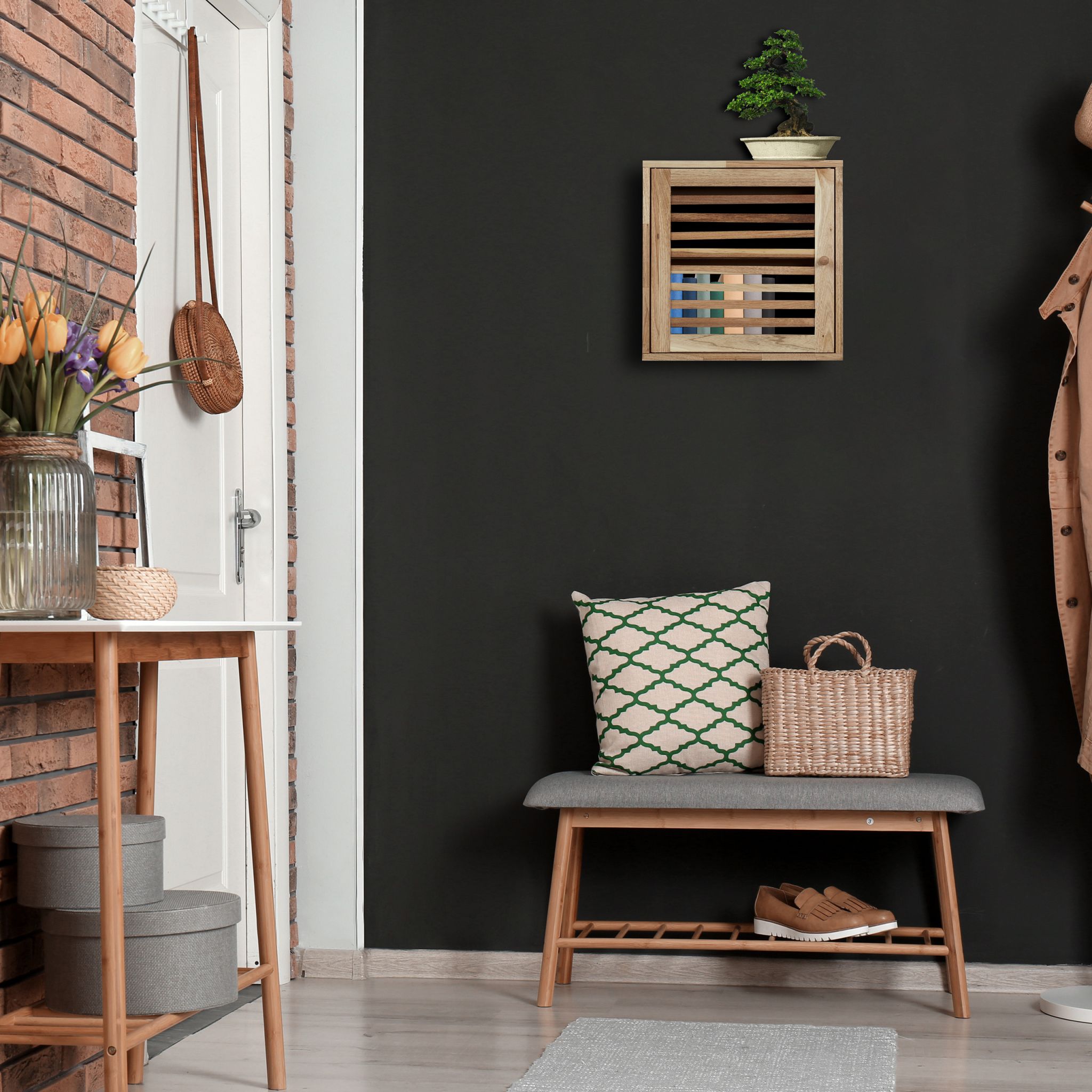Schmaler Wandschrank Walnussholz Hellbraun von Relaxdays