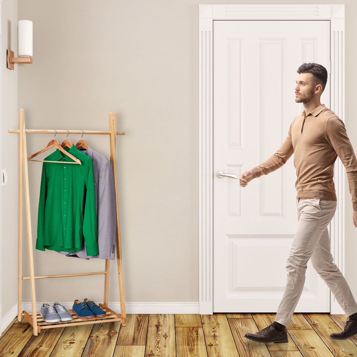 Kleiderständer mit Schubablage Hellbraun von Relaxdays
