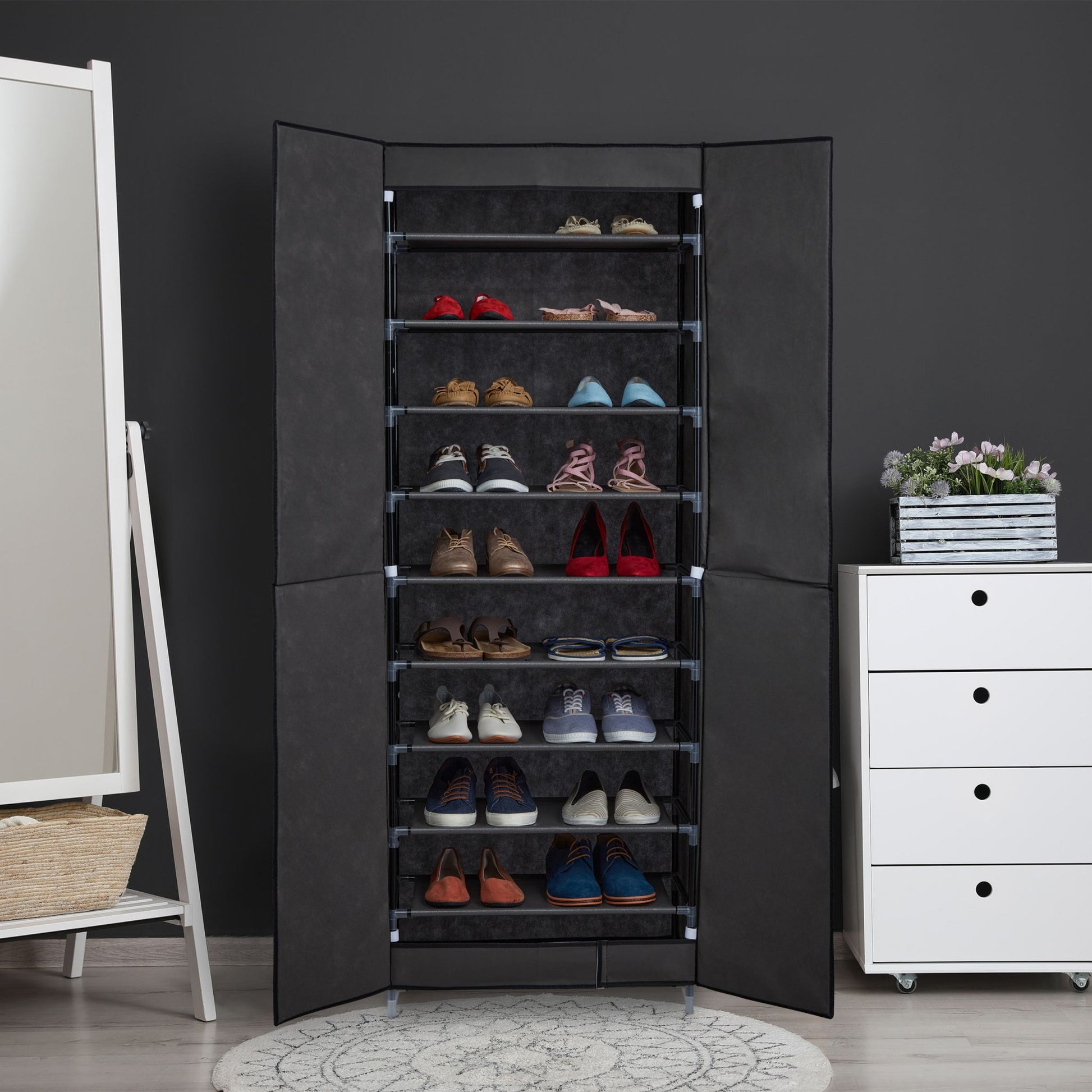 Schuhschrank Stoff 30 Paar Schuhe Anthrazit-Schwarz von Relaxdays