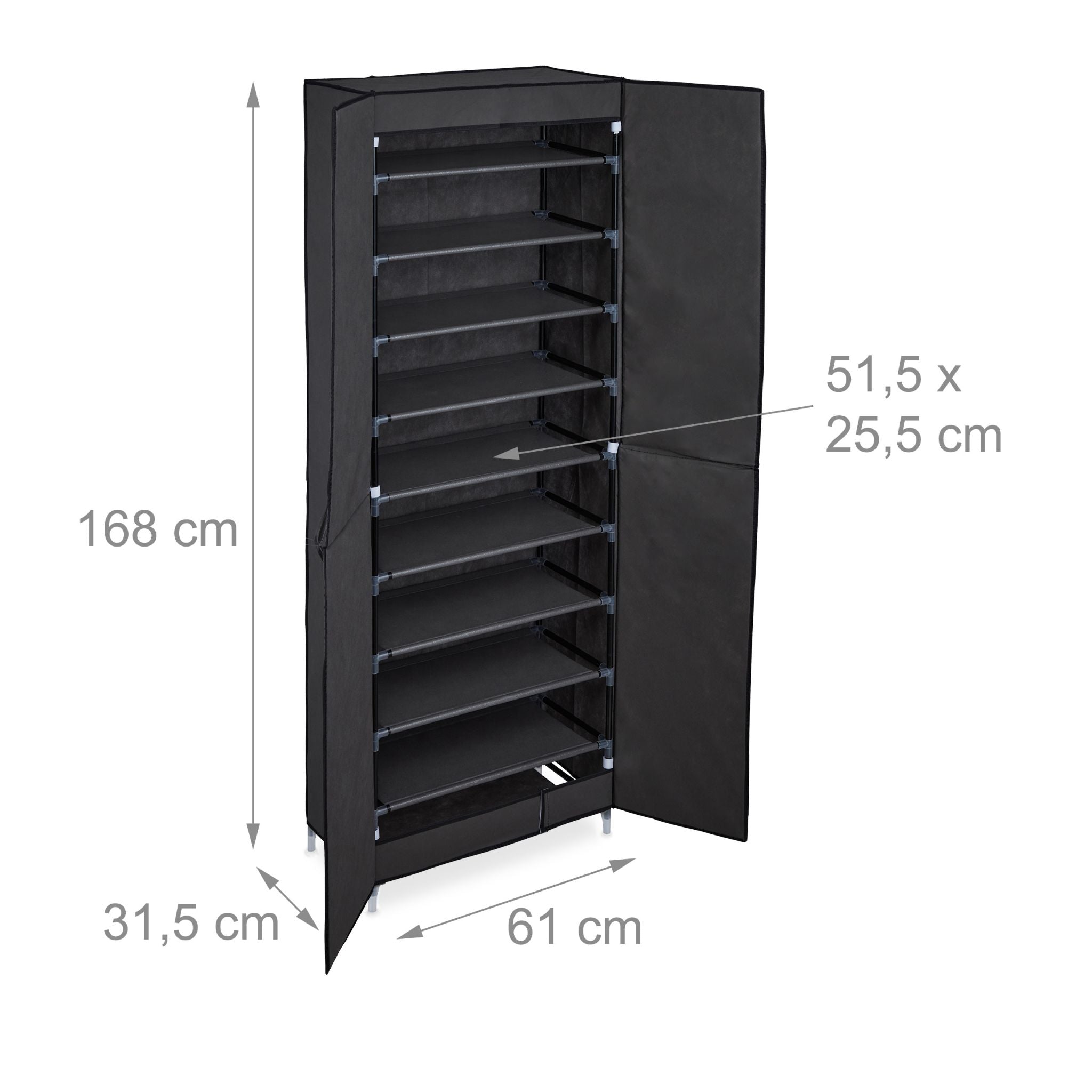 Schuhschrank Stoff 30 Paar Schuhe Anthrazit-Schwarz von Relaxdays
