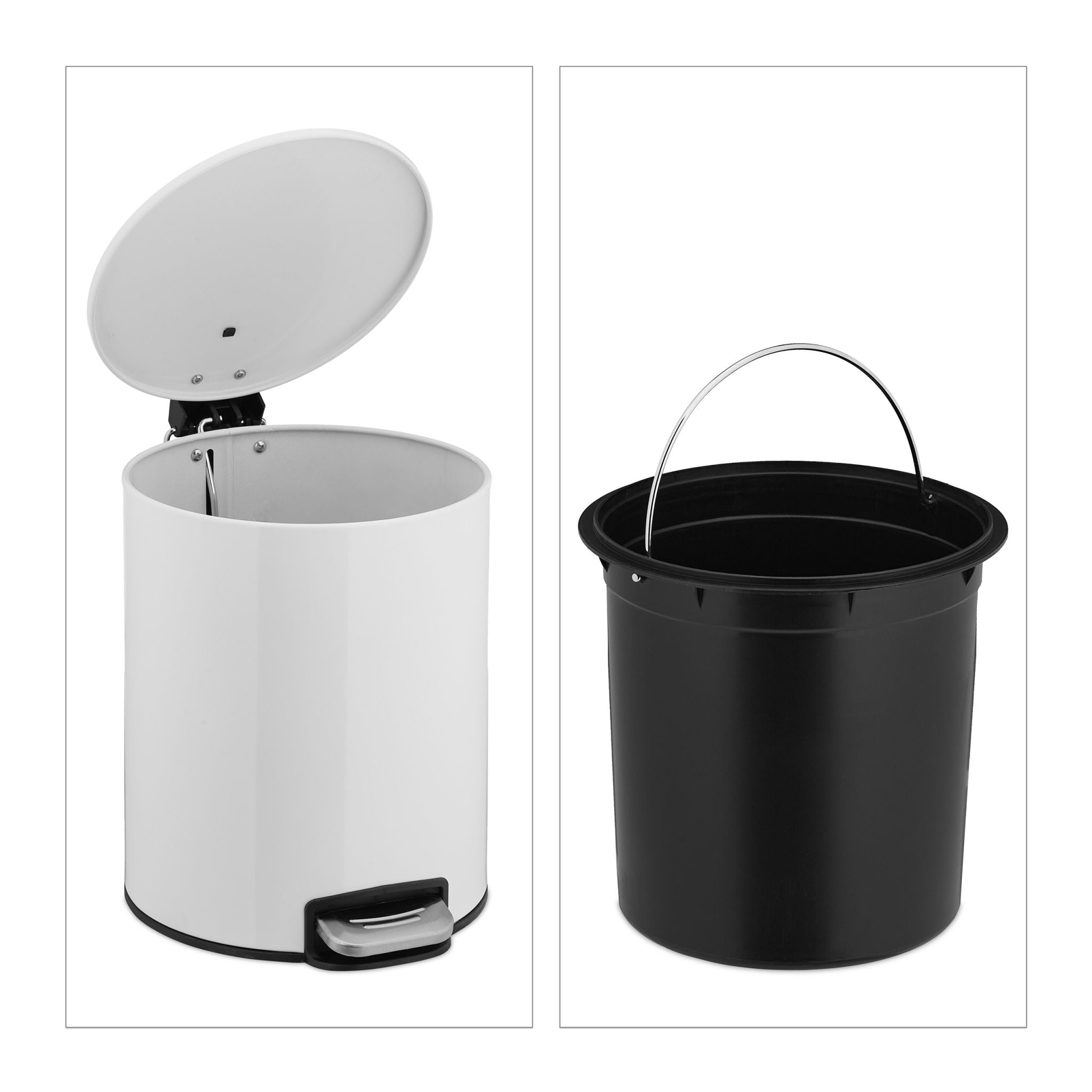 Kosmetikeimer 5L Weiss-Schwarz-Silber von Relaxdays