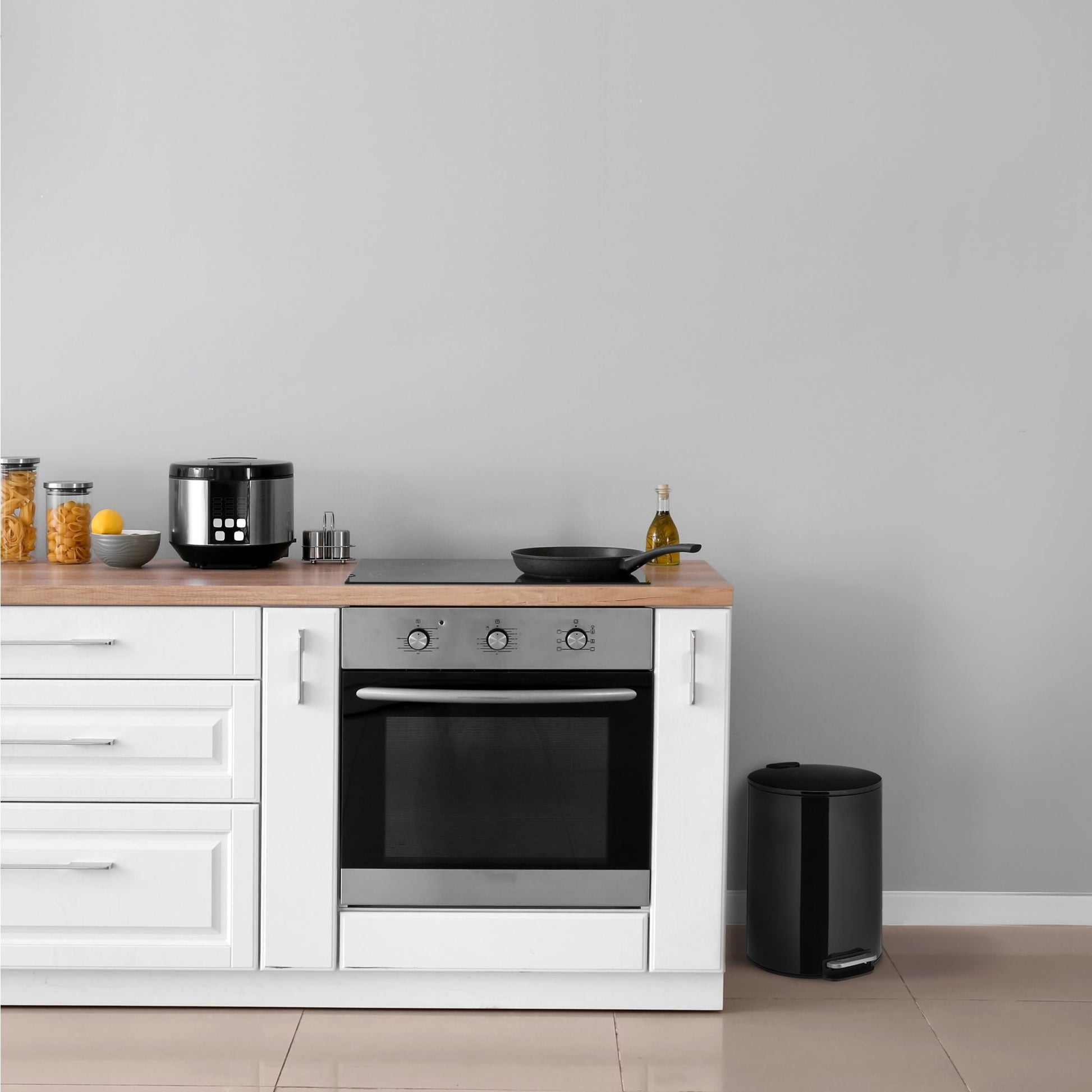 Treteimer 12L Schwarz-Silber von Relaxdays