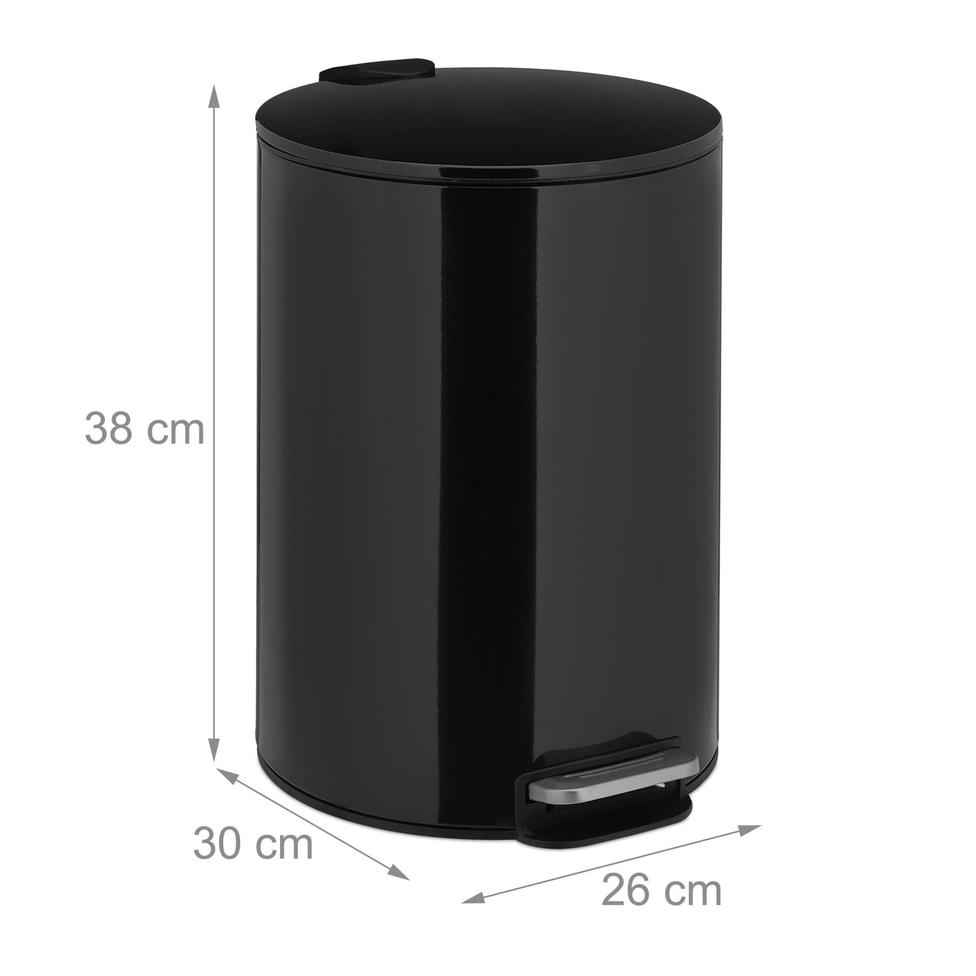 Treteimer 12L Schwarz-Silber von Relaxdays