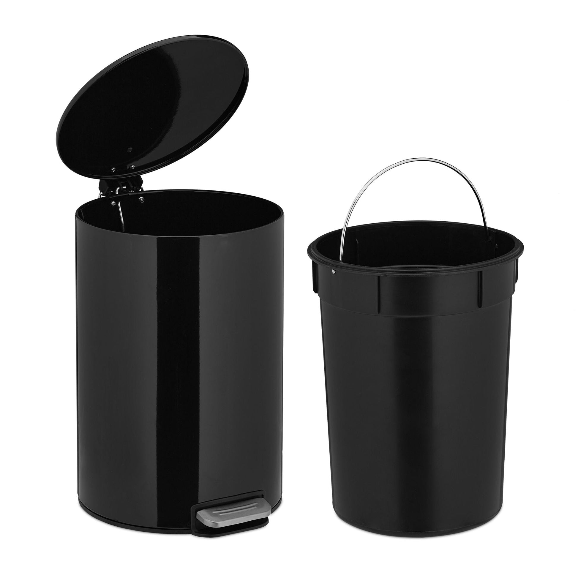 Treteimer 12L Schwarz-Silber von Relaxdays
