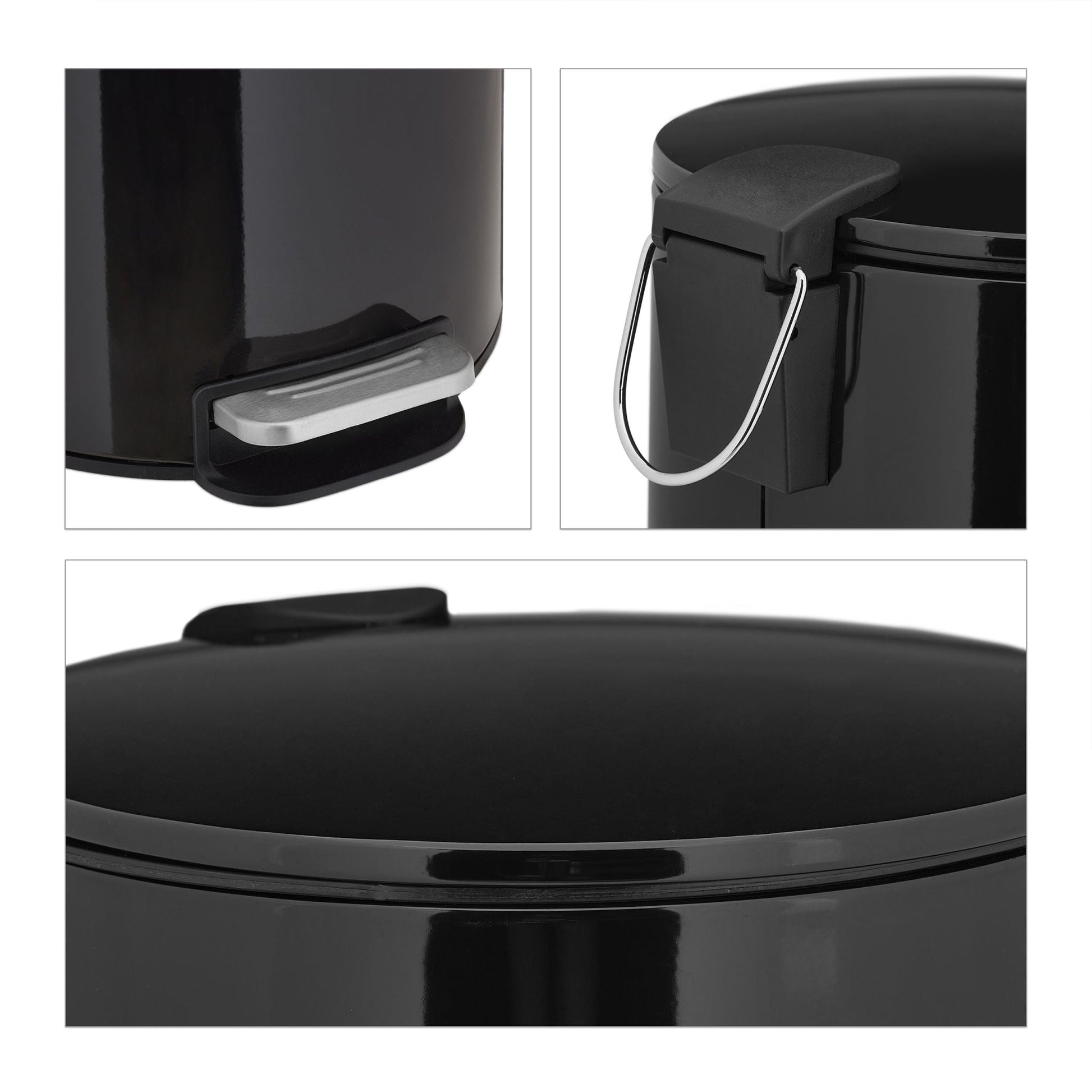 Treteimer 12L Schwarz-Silber von Relaxdays