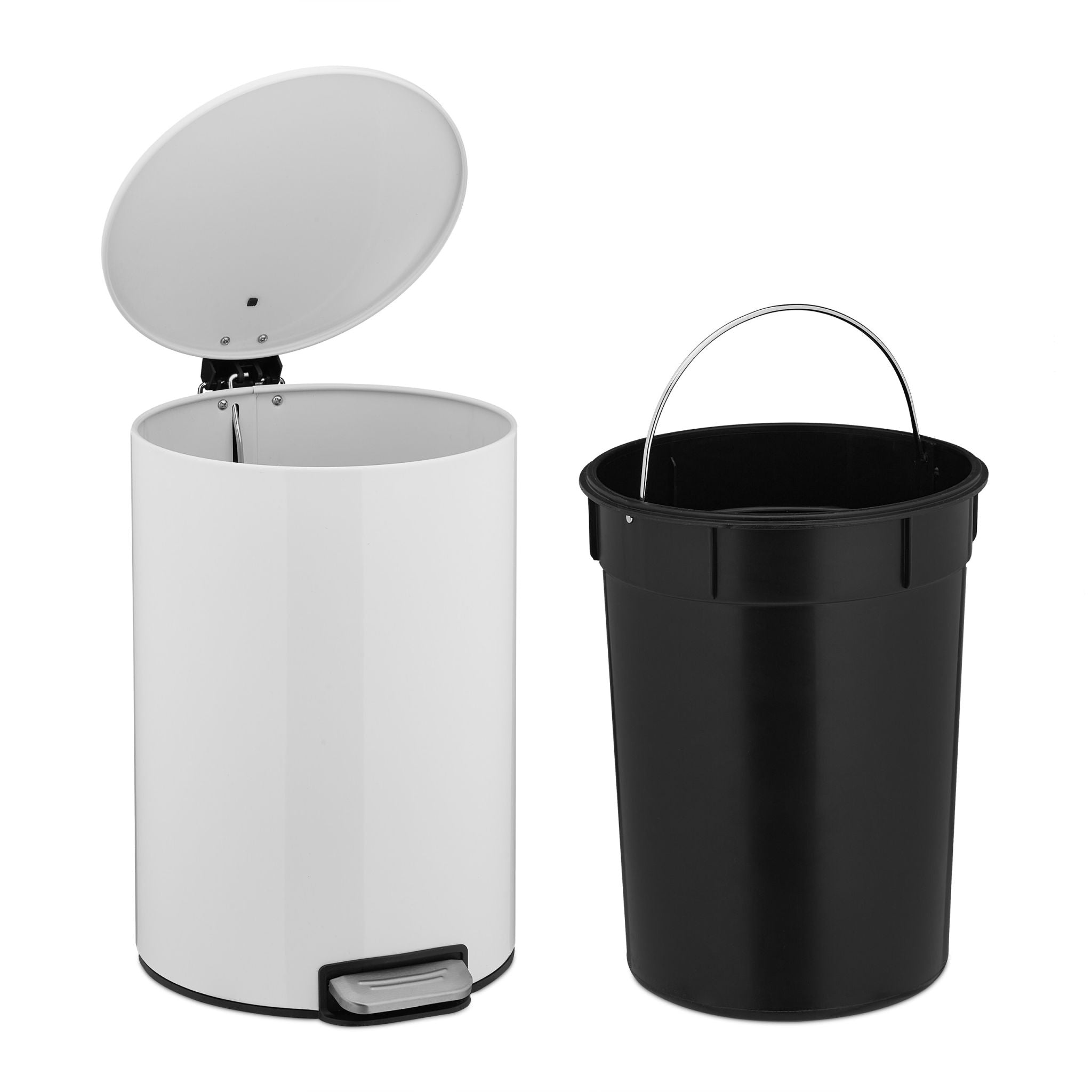 Treteimer 12L Weiss-Silber von Relaxdays