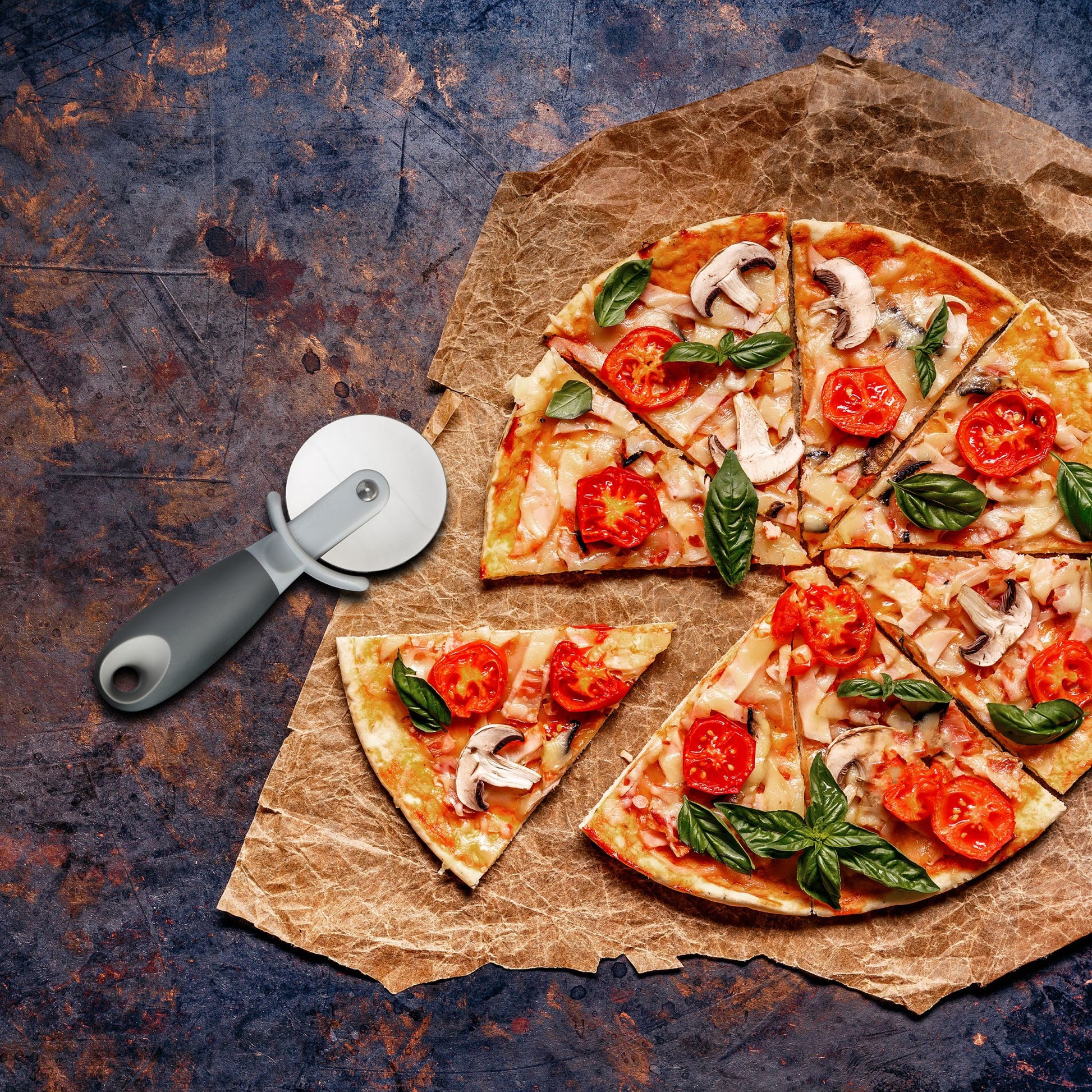 Pizzaschneider 2er-Set Anthrazit-Silber-Grau von Relaxdays