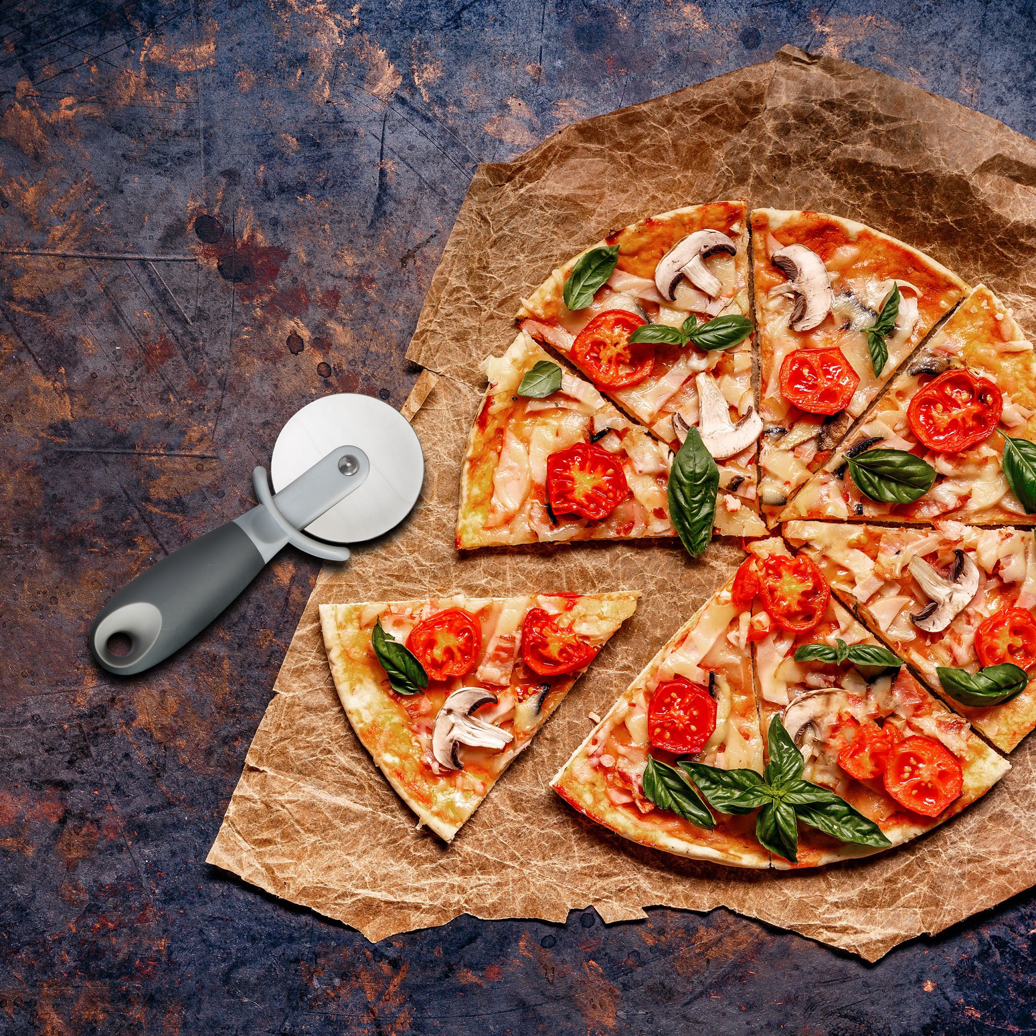 Pizzaschneider 2er-Set Anthrazit-Silber-Grau von Relaxdays