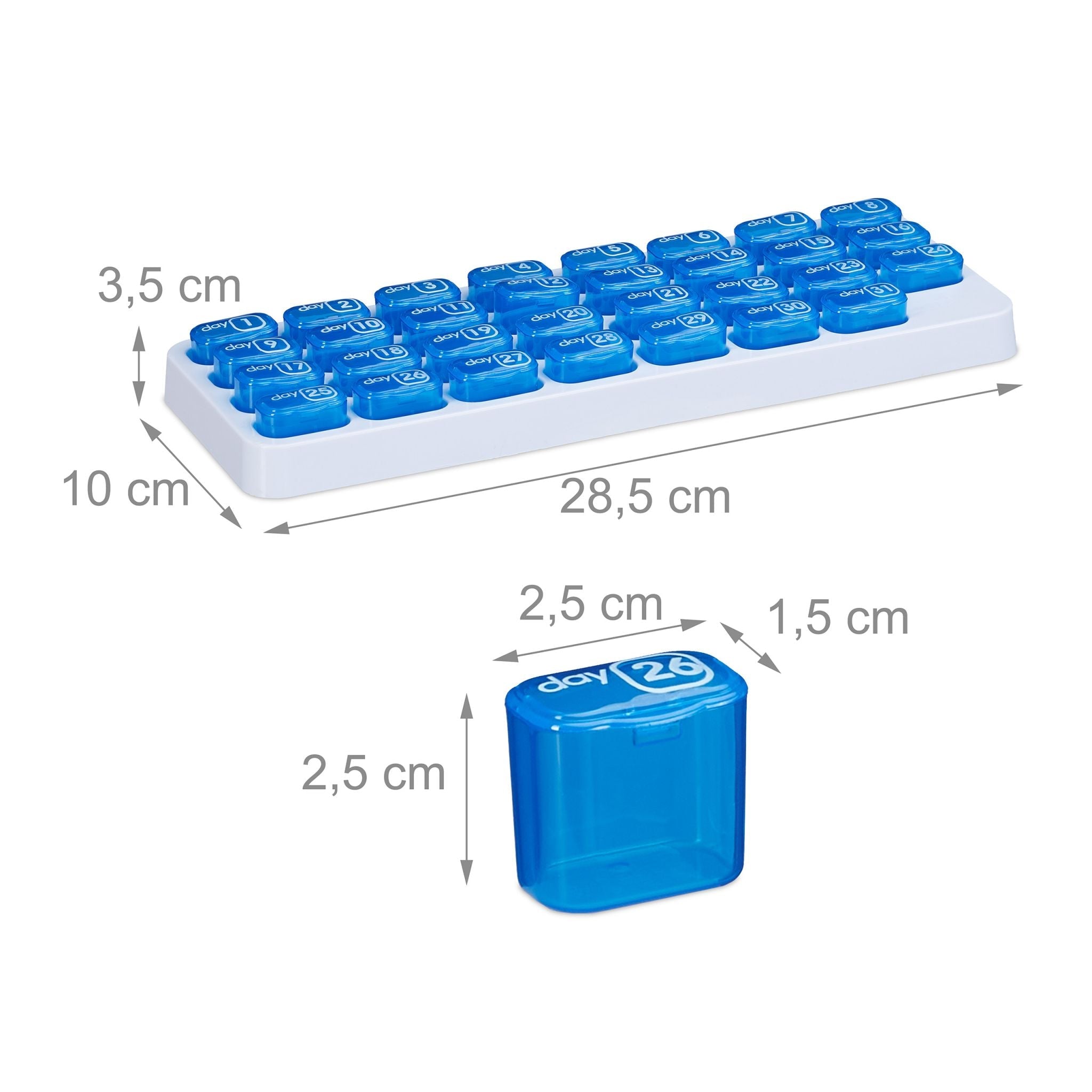 Tablettenbox Monat 2er-Set Weiss-Blau-Grün von Relaxdays