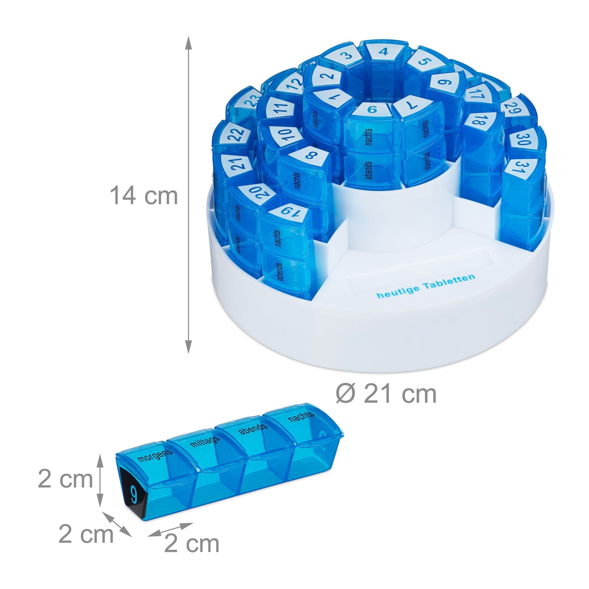 Tablettenbox für 1 Monat Weiss-Blau von Relaxdays
