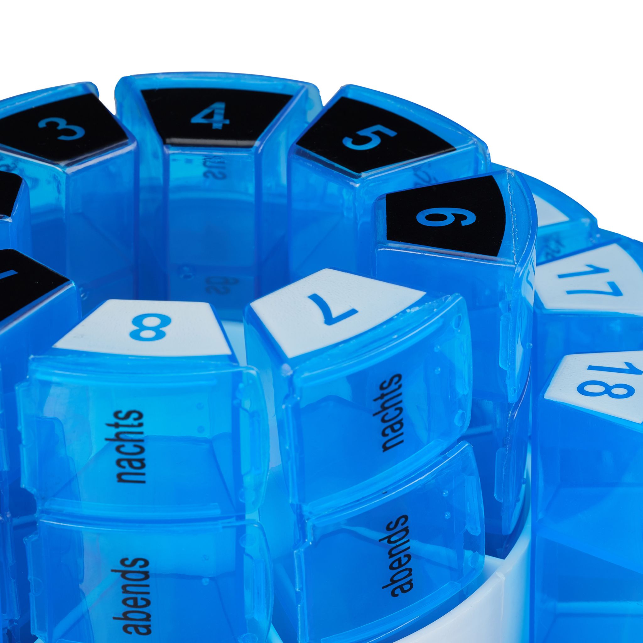 Tablettenbox für 1 Monat Weiss-Blau von Relaxdays