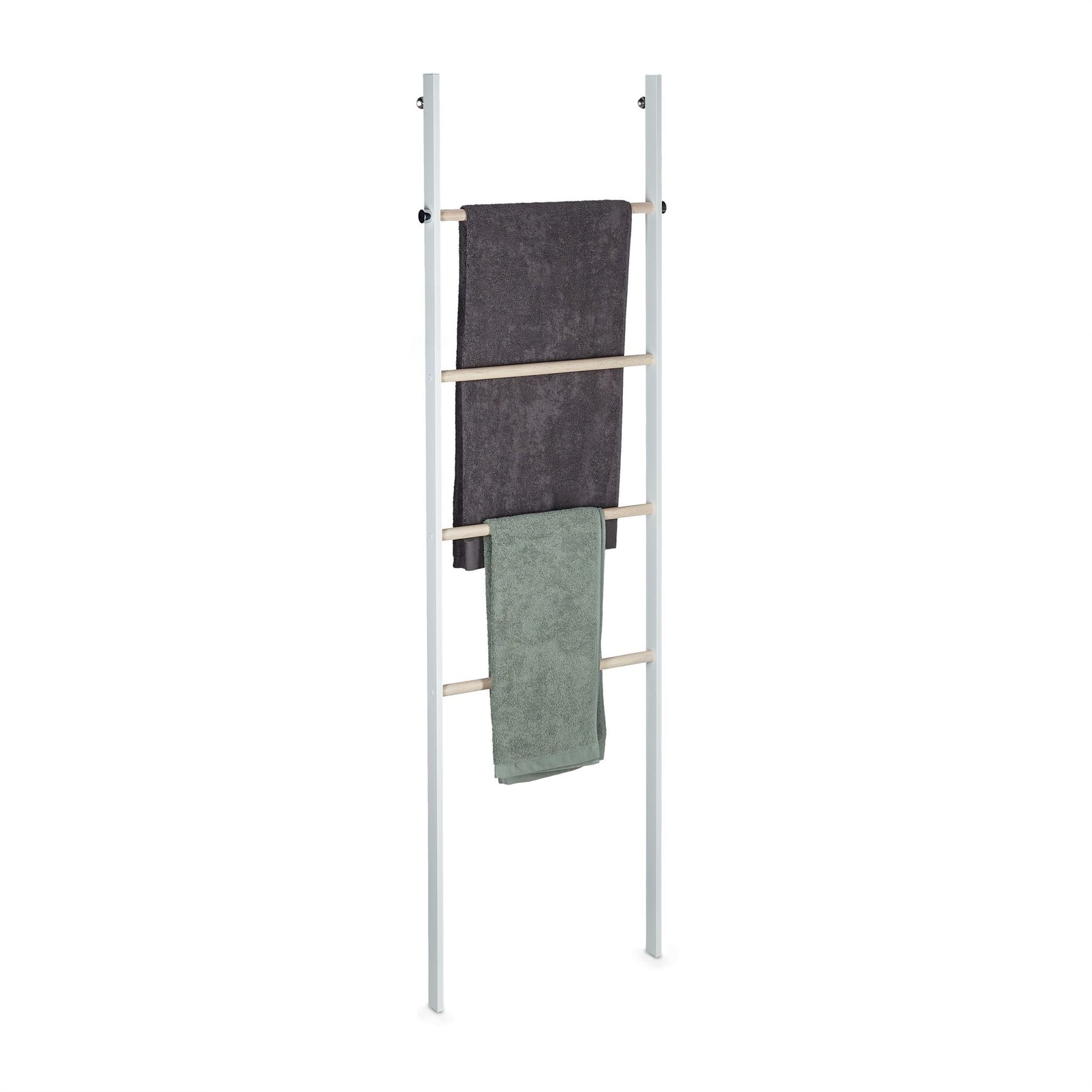 Handtuchleiter Holz & Metall Weiss-Hellbraun von Relaxdays