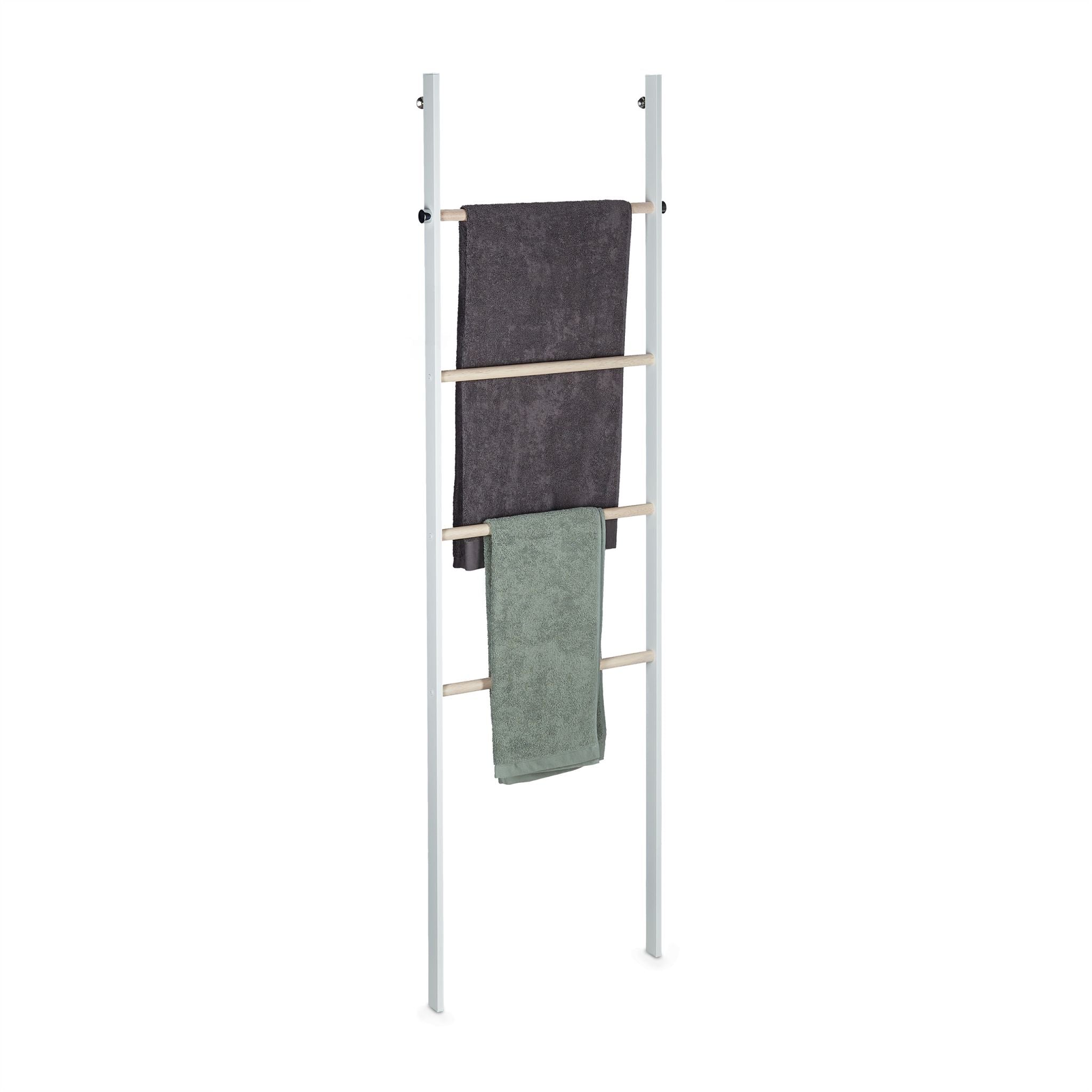 Handtuchleiter Holz & Metall Weiss-Hellbraun von Relaxdays
