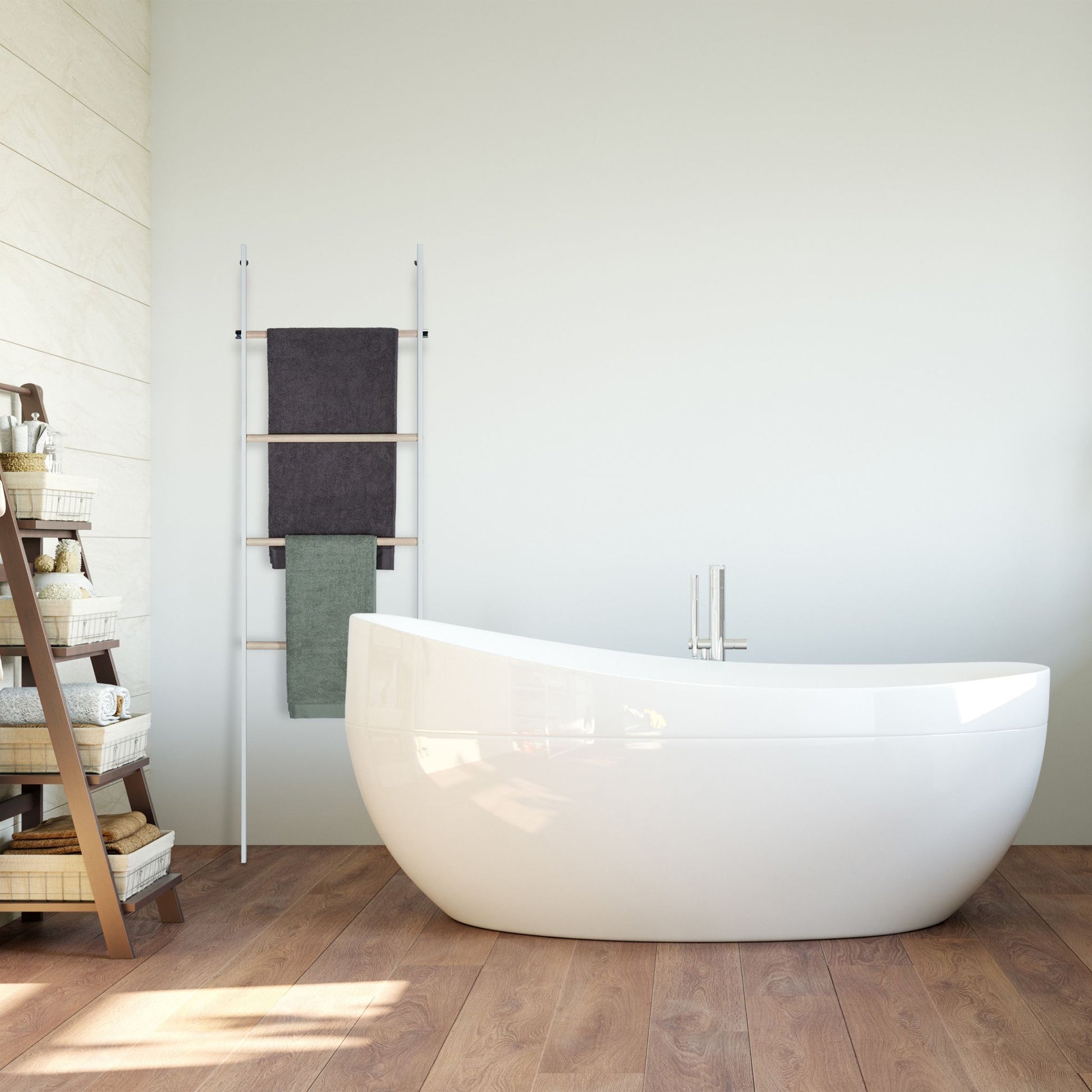 Handtuchleiter Holz & Metall Weiss-Hellbraun von Relaxdays