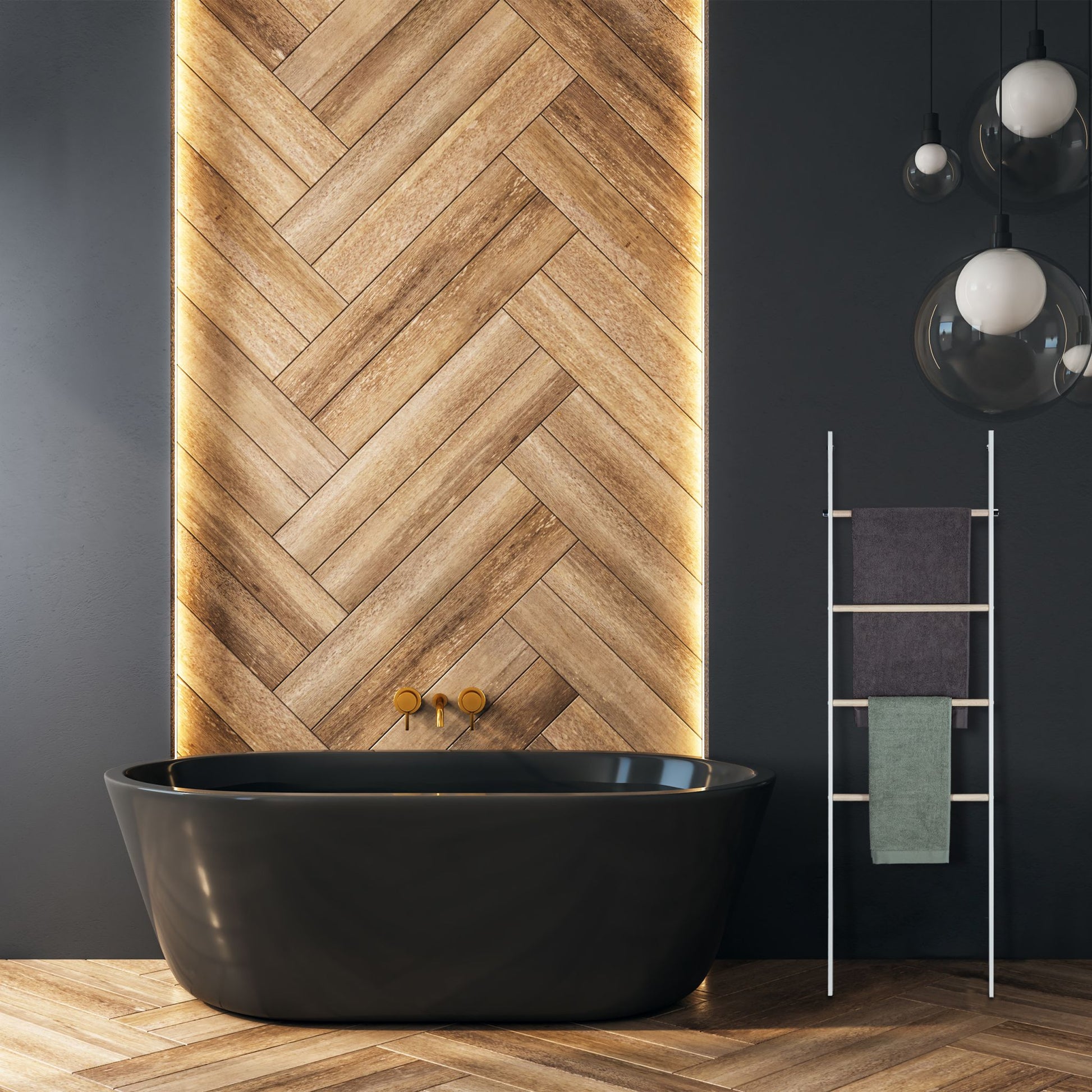 Handtuchleiter Holz & Metall Weiss-Hellbraun von Relaxdays
