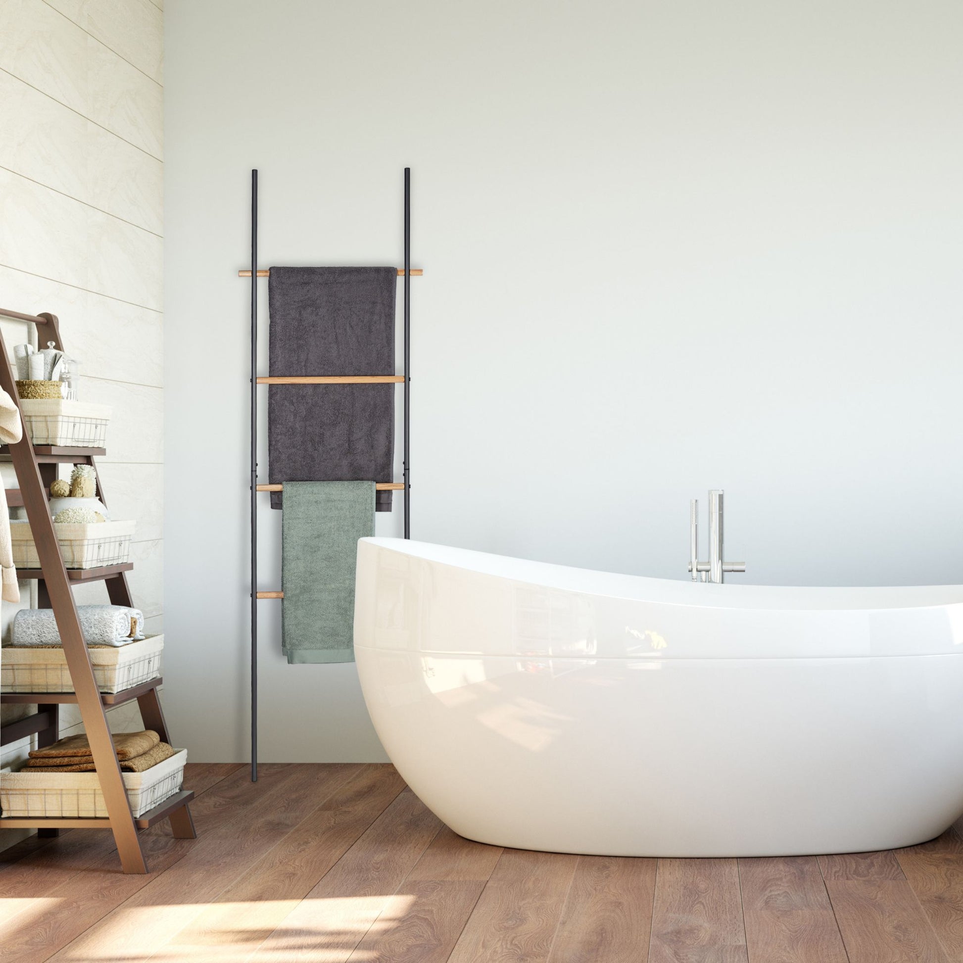 Handtuchleiter Holz & Metall Anthrazit-Hellbraun von Relaxdays